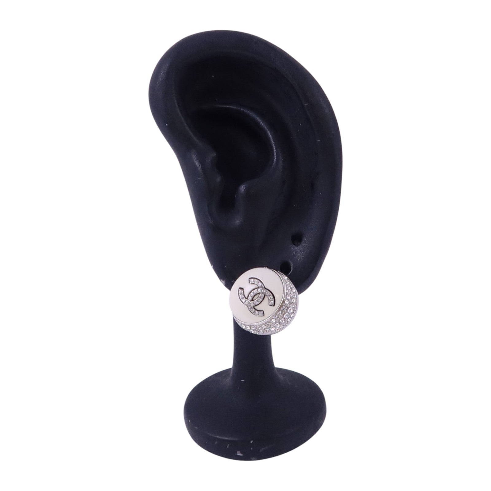 CHANEL 金屬/PVC/水鑽Earrings銀扣耳環