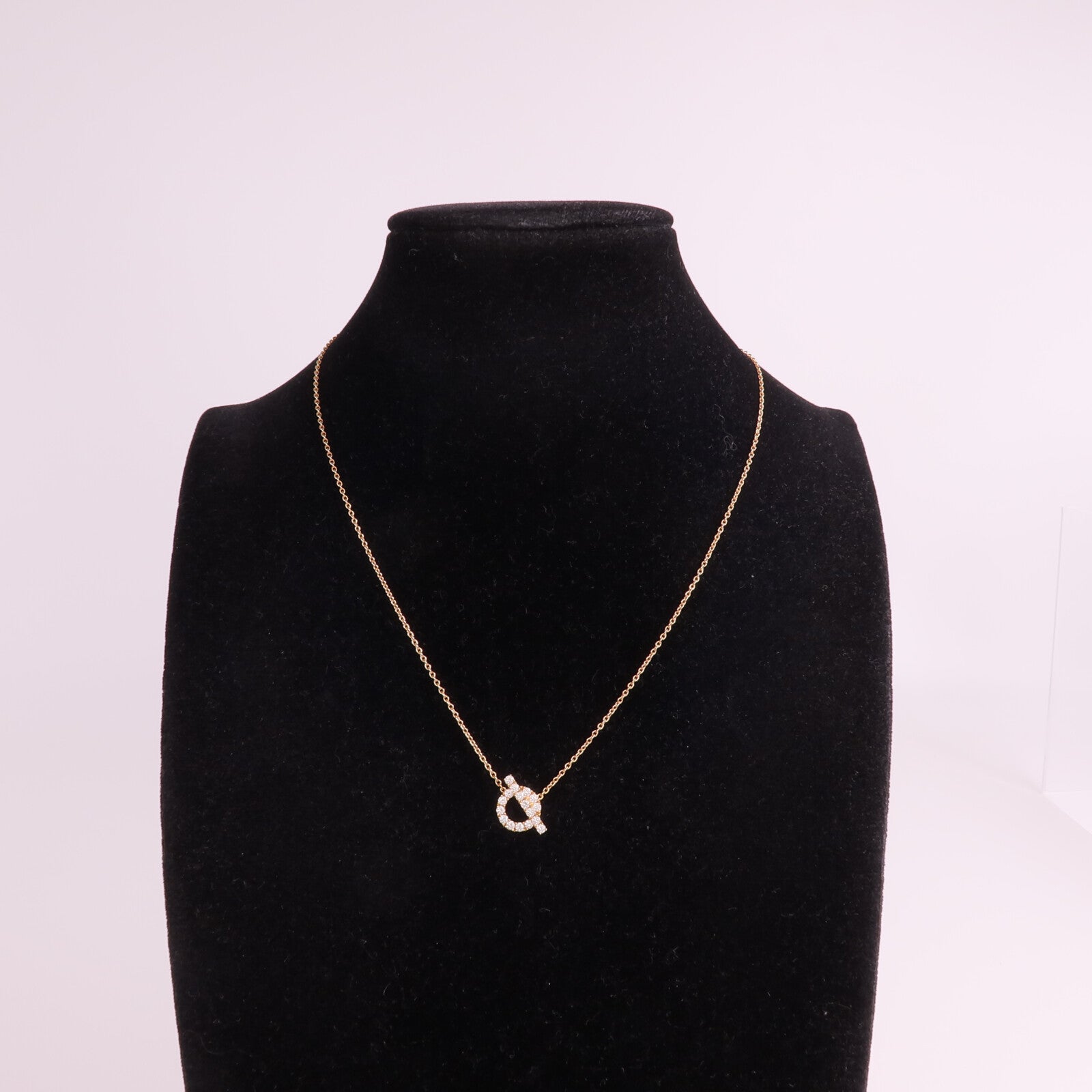 HERMES 18K玫瑰金Finesse Diamond Pendant鑽石金扣項鏈