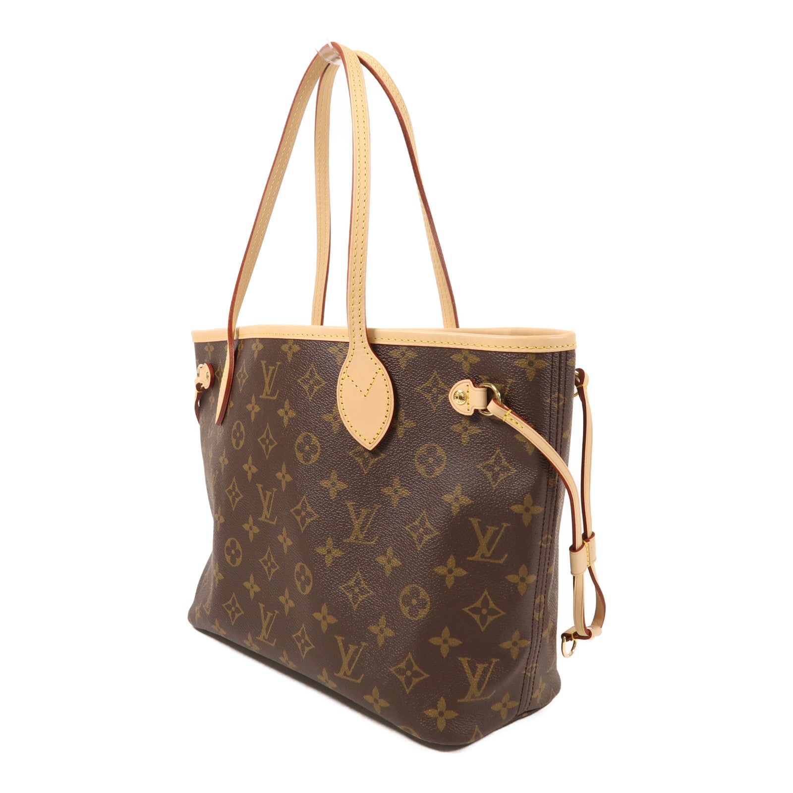 LOUIS VUITTON Monogram Neverfull PM金扣手挽袋棕色