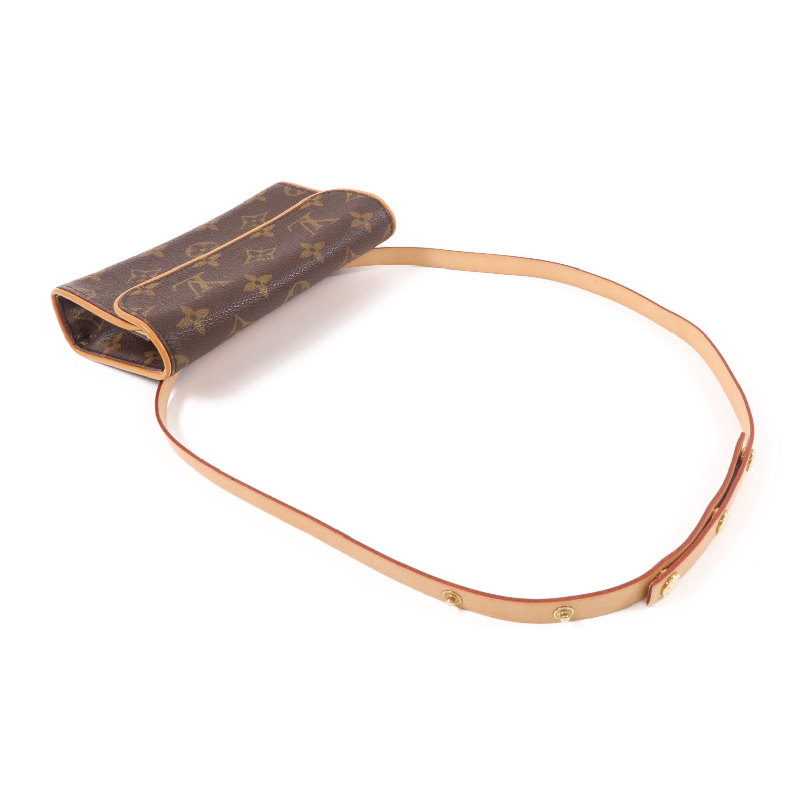 LOUIS VUITTON Monogram Pochette Florentine XS金扣腰包棕色