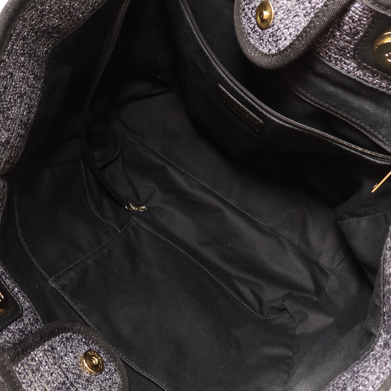 CHANEL 帆布Large Shopping Bag金扣鏈帶手挽肩背兩用袋