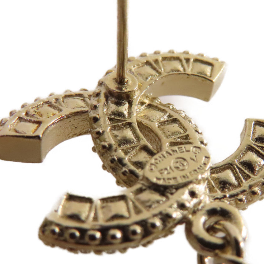 CHANEL 仿珍珠/金屬CC Earrings耳環珍珠色/金色