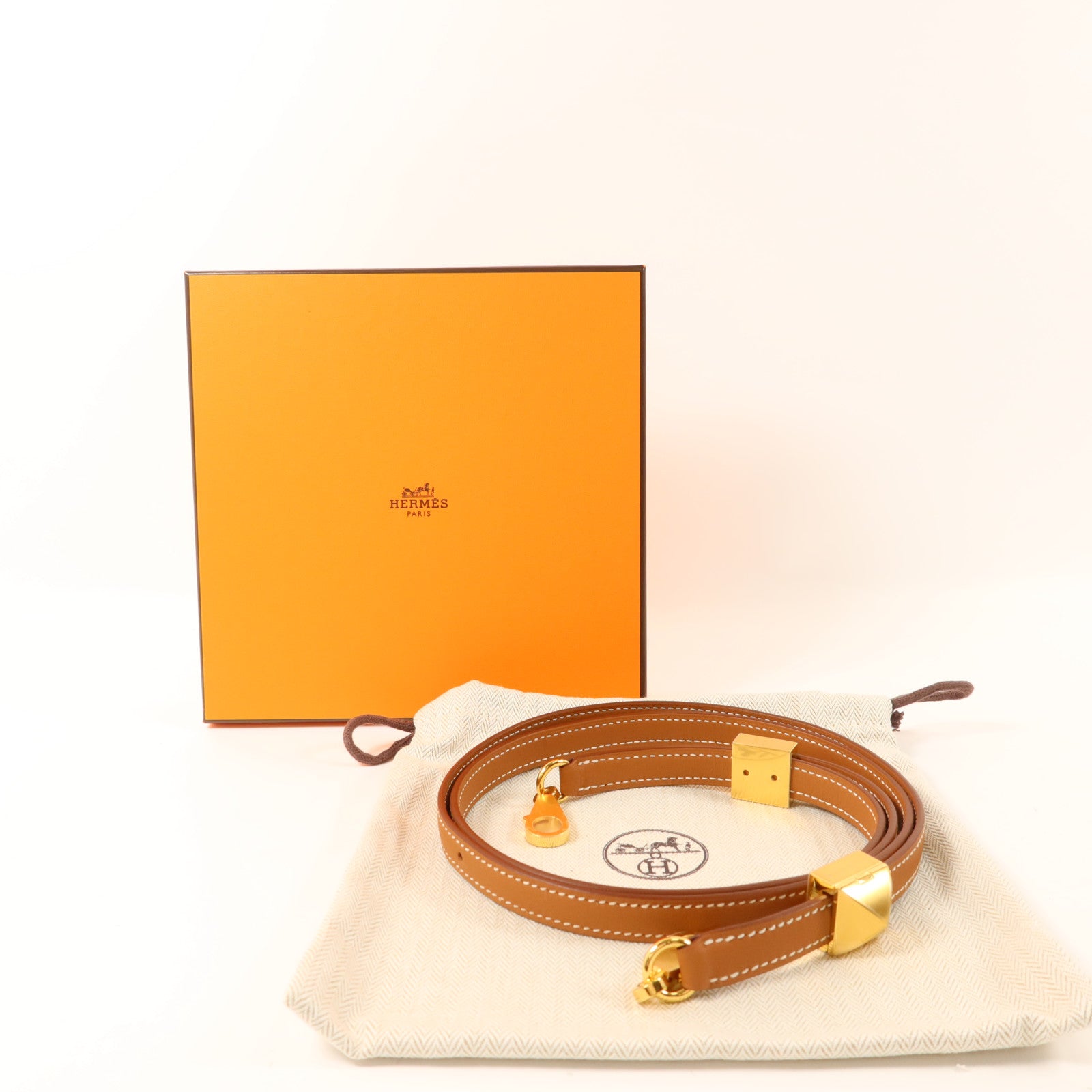 HERMES Swift皮革Clou Medor Strap 25㎜金扣肩帶Gold