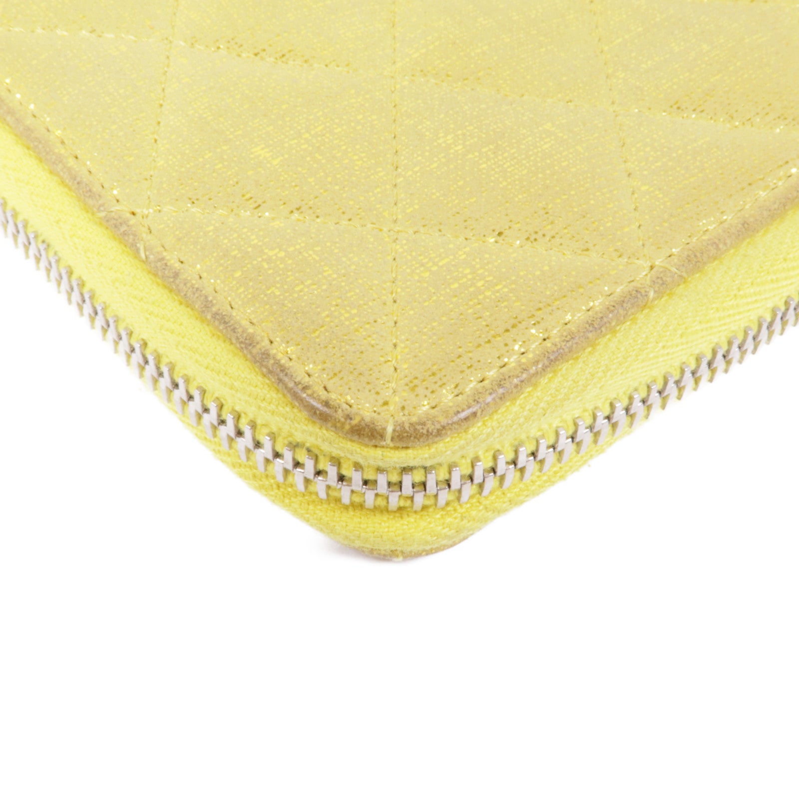 CHANEL CC SHW Zipper Long Wallet Canvas Yellow