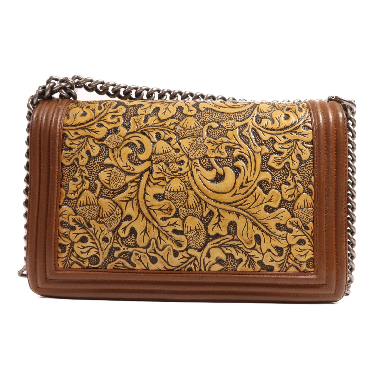 CHANEL 牛皮皮革Seasonal Boy Chanel Large銀扣肩背袋