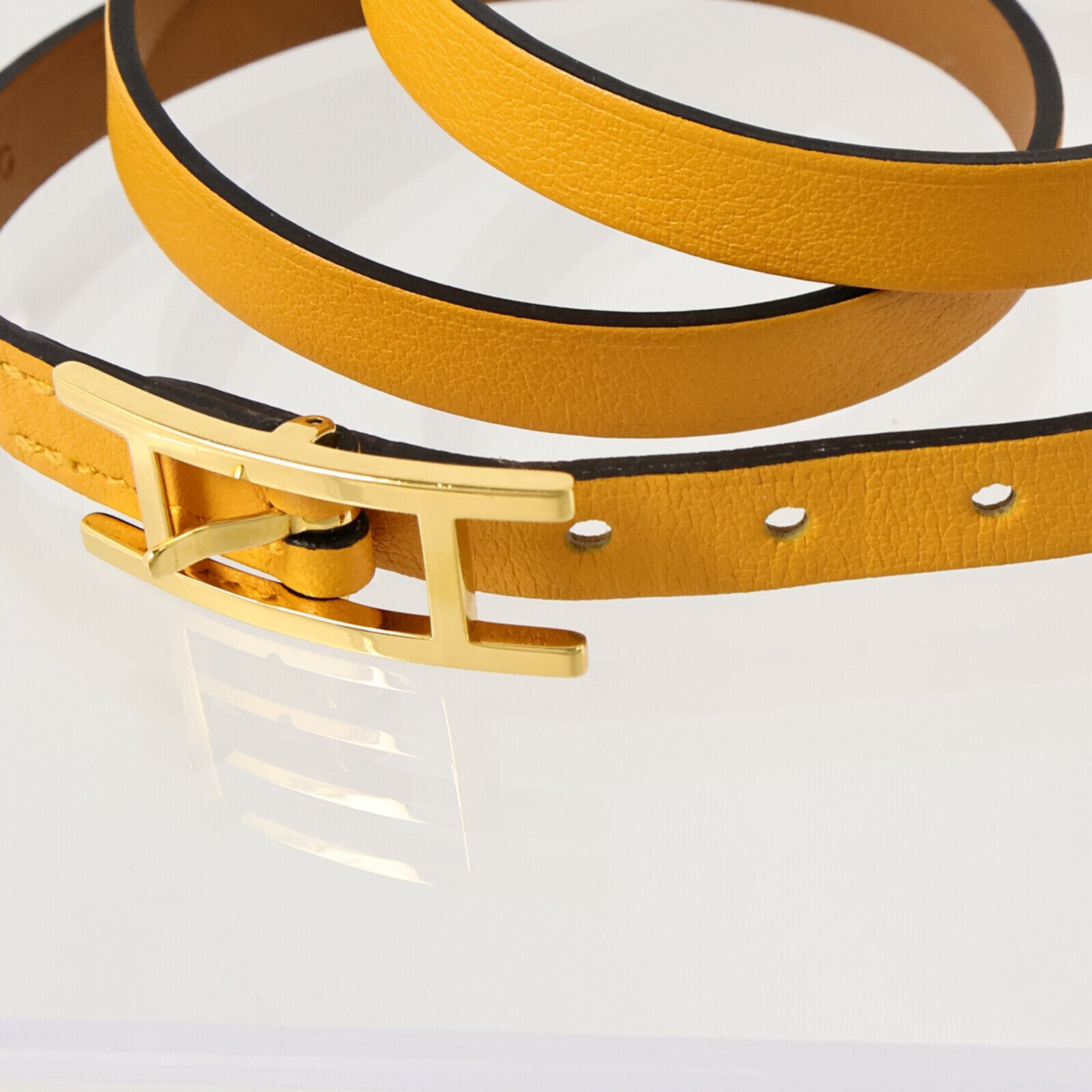 HERMES Swift皮革Behapi Triple Tour Bracelet金扣手鏈Jaune d'Or/Gold