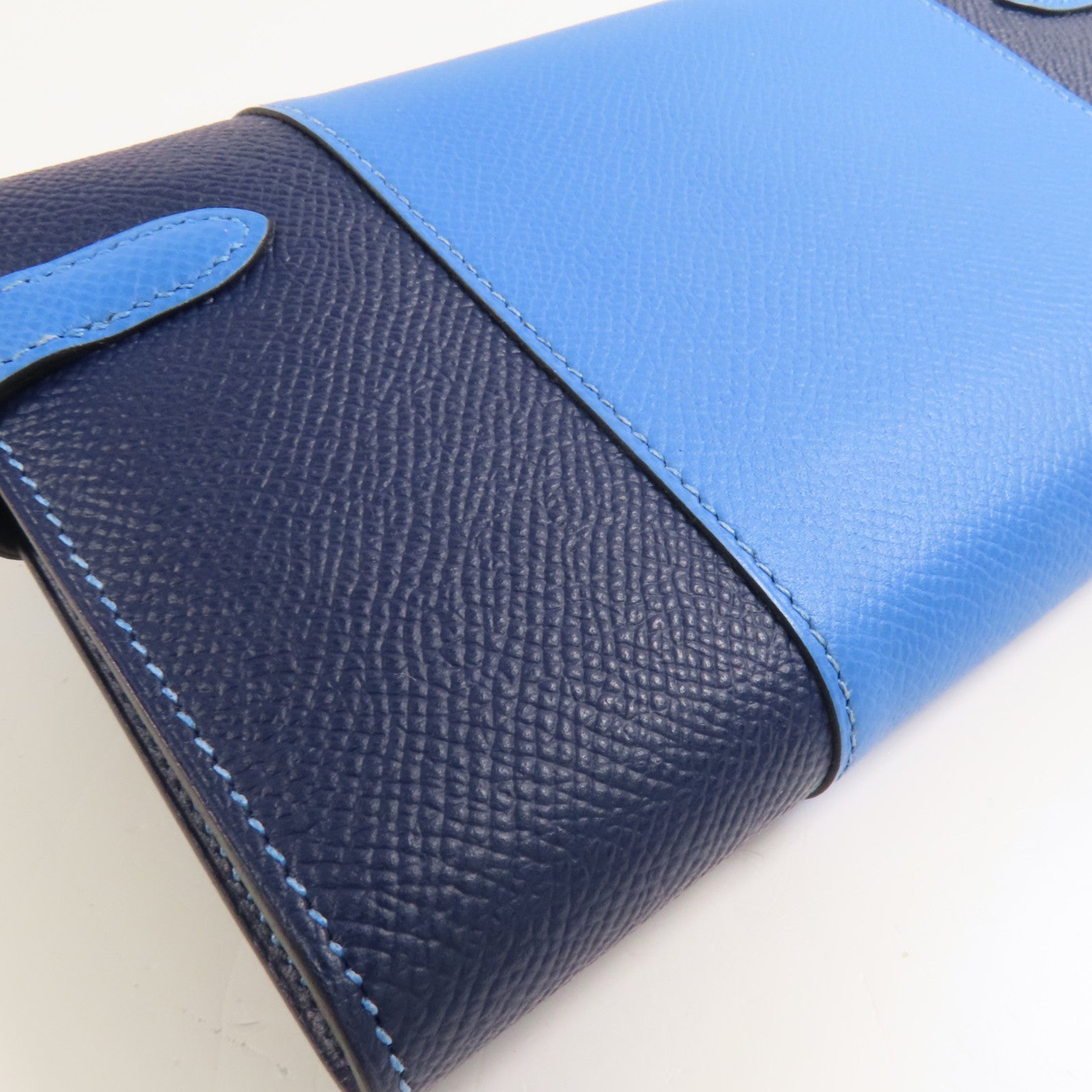 HERMES Epsom皮革Kelly Wallet銀扣長錢包Colvert Blue/Blue Nuit
