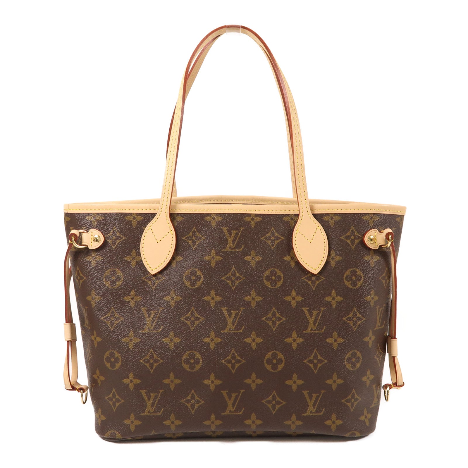 LOUIS VUITTON Monogram Neverfull PM金扣手挽袋棕色