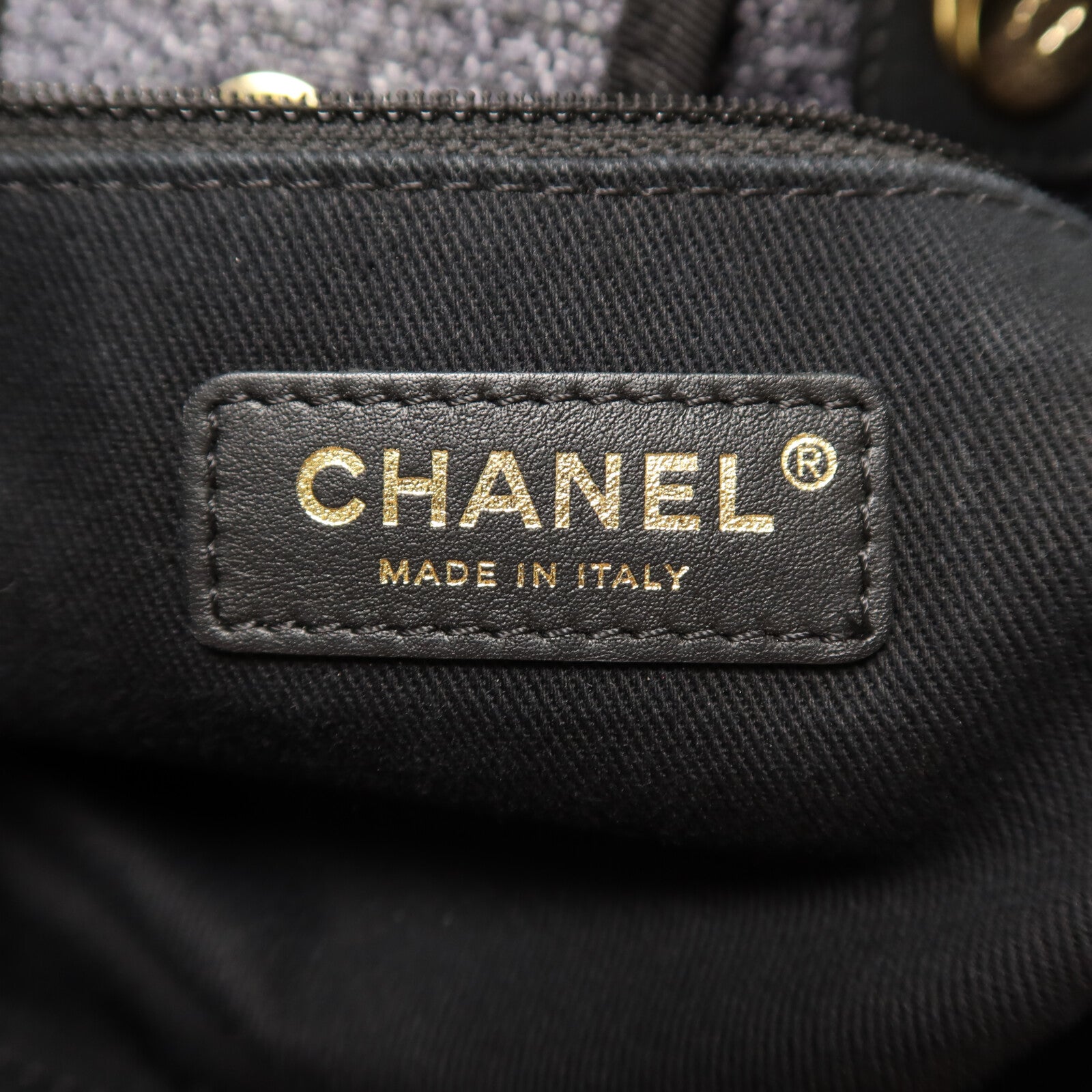 CHANEL 帆布Large Shopping Bag金扣鏈帶手挽肩背兩用袋