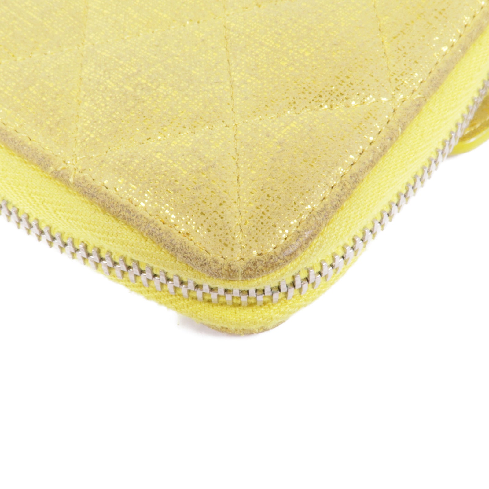CHANEL CC SHW Zipper Long Wallet Canvas Yellow