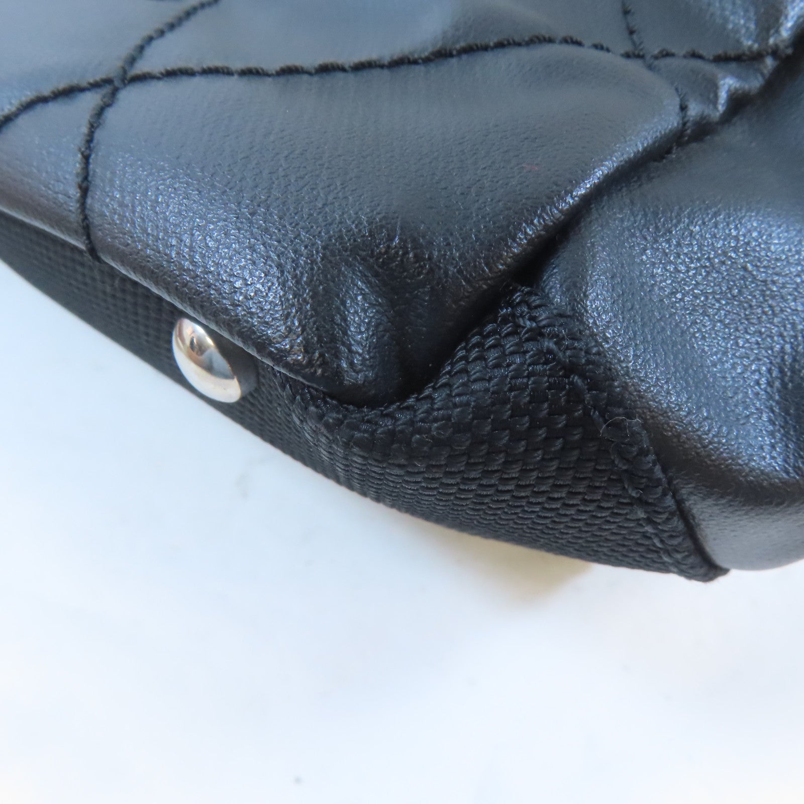 CHANEL 塗層帆布Tote Bag銀扣手挽袋黑色