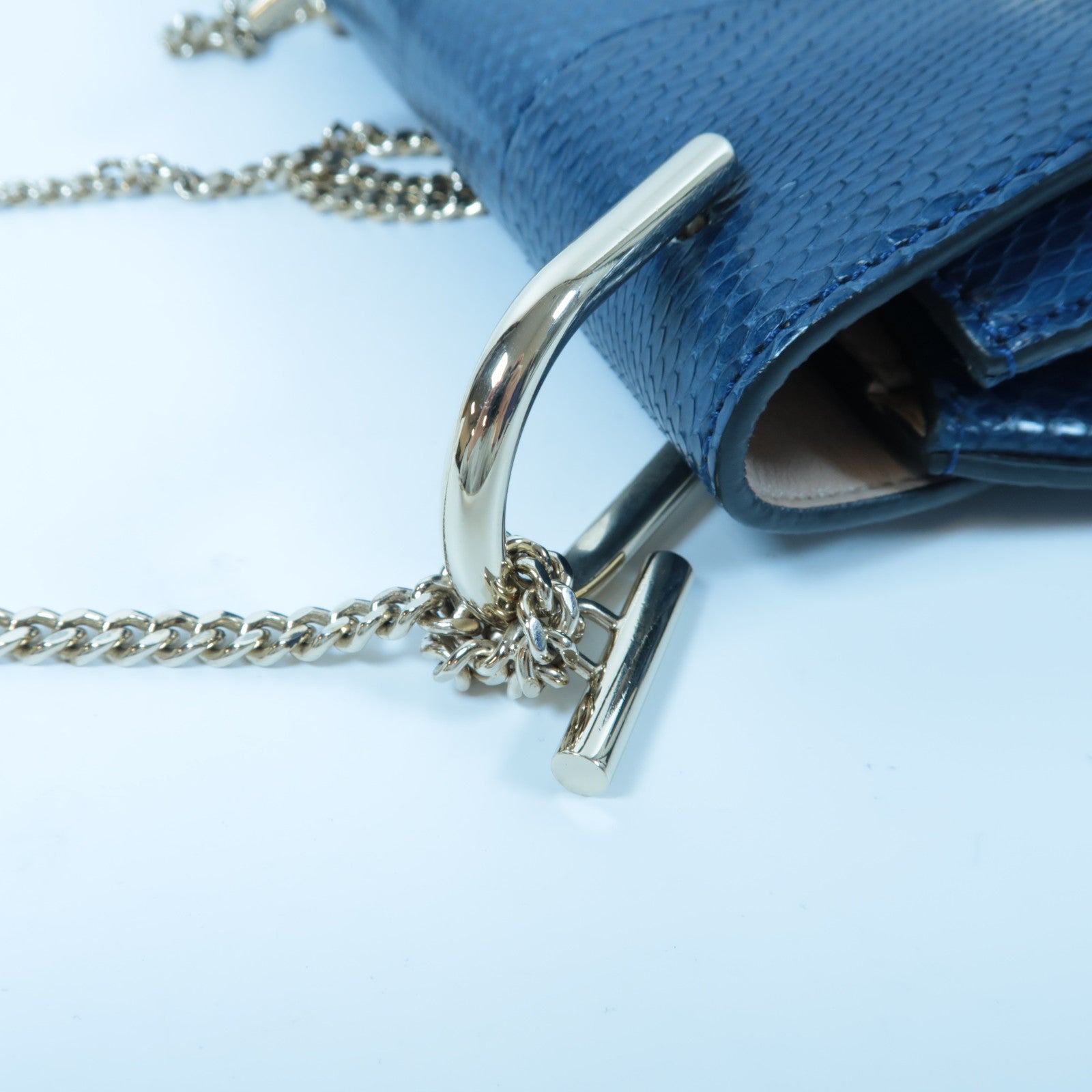 Chloe 【激減優惠】蛇皮皮革Chain Shoulder Bag金扣鏈帶肩背袋深藍色