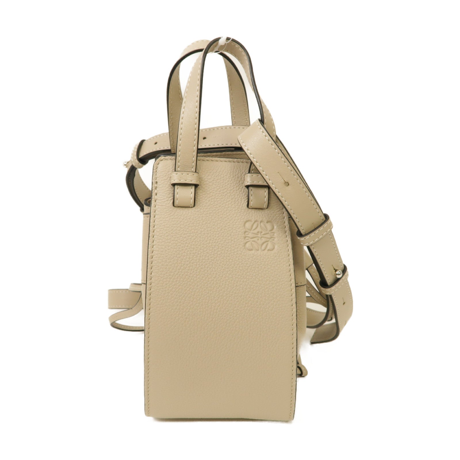 LOEWE 牛皮皮革Mini Hammock Drawstring銀扣手挽肩背兩用袋米色