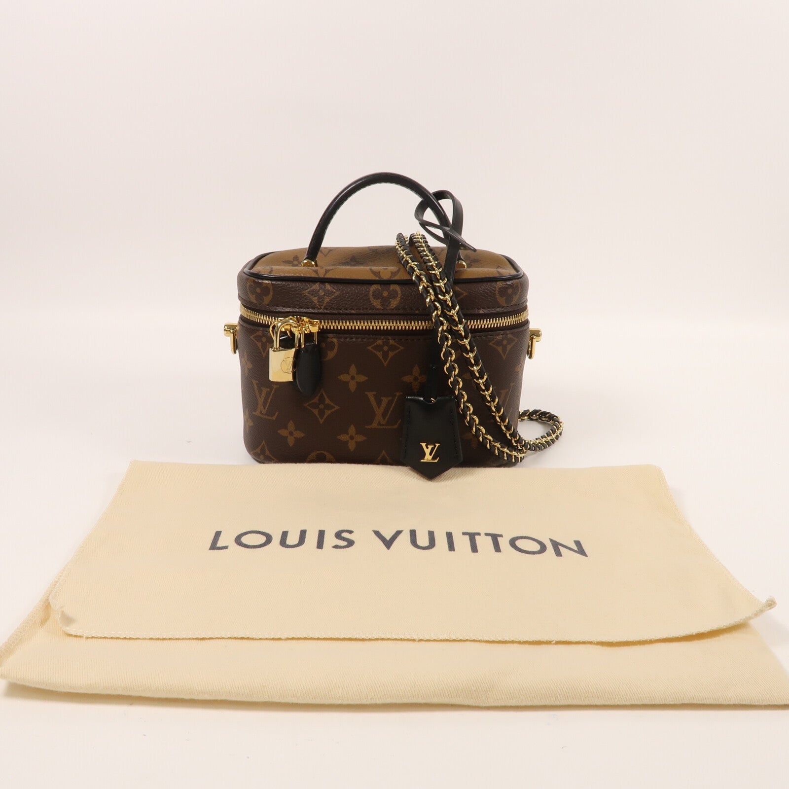 LOUIS VUITTON Monogram Reverse Vanity PM金扣手挽肩背兩用袋棕色
