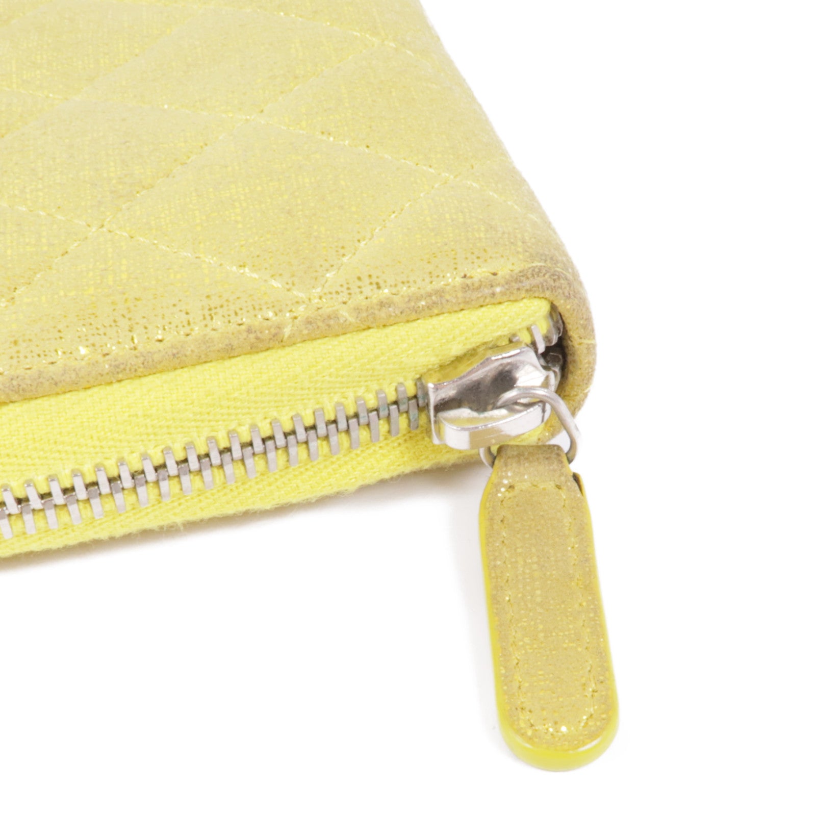 CHANEL CC SHW Zipper Long Wallet Canvas Yellow