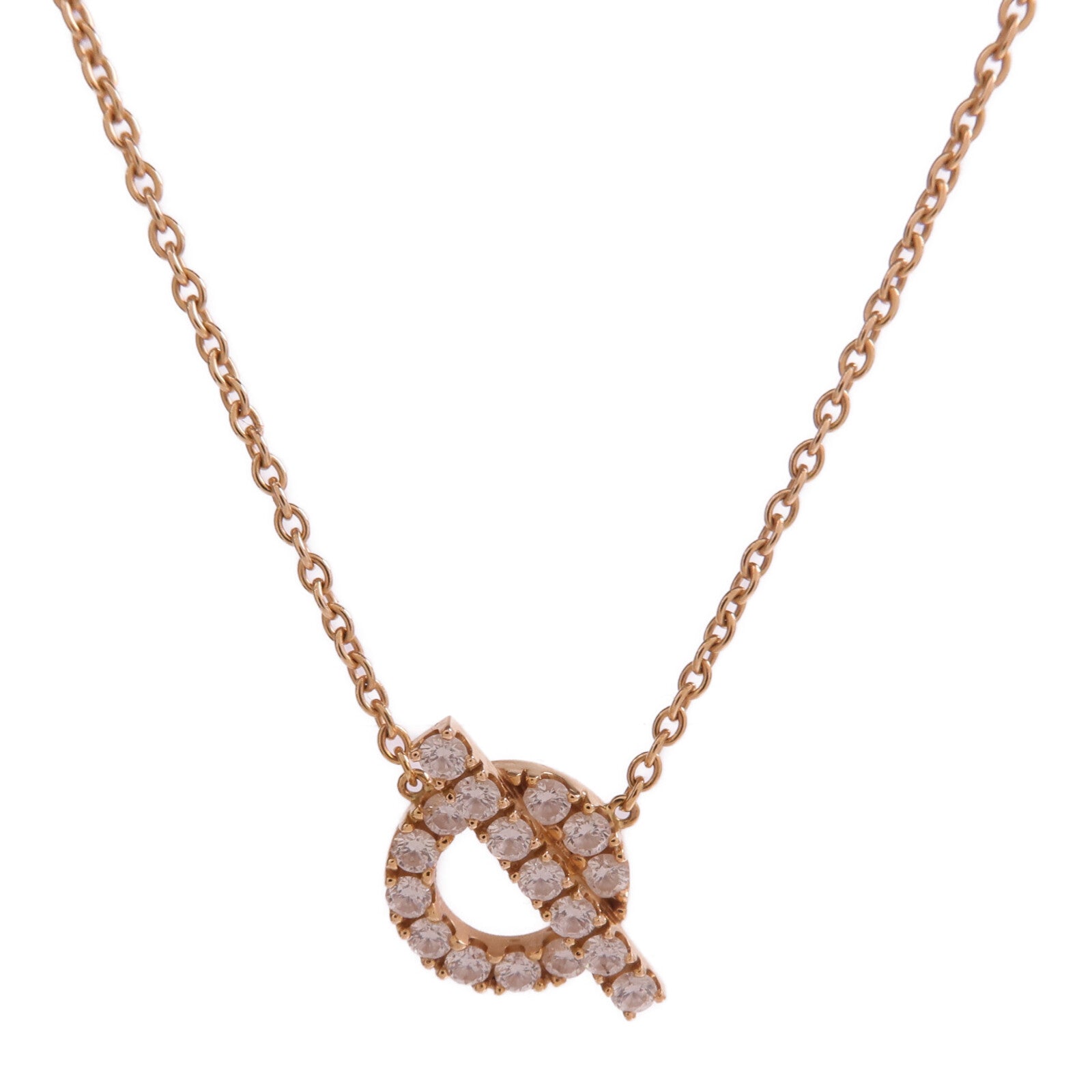 HERMES 18K玫瑰金Finesse Diamond Pendant鑽石金扣項鏈