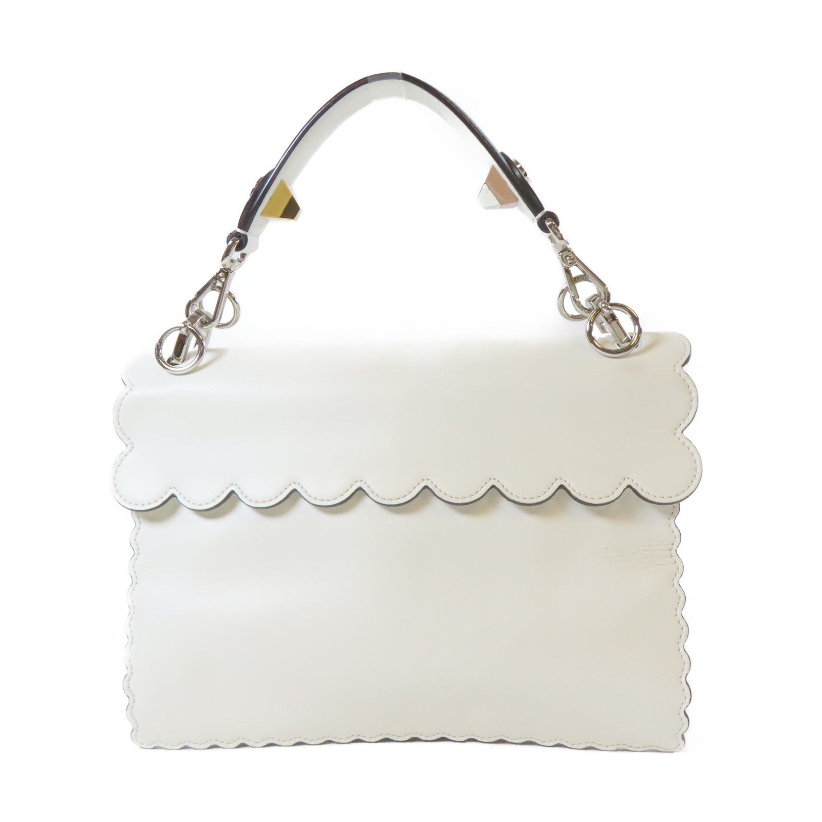 FENDI 牛皮皮革Shoulder Bag金扣/銀扣手挽肩背兩用袋白色/淺藍色