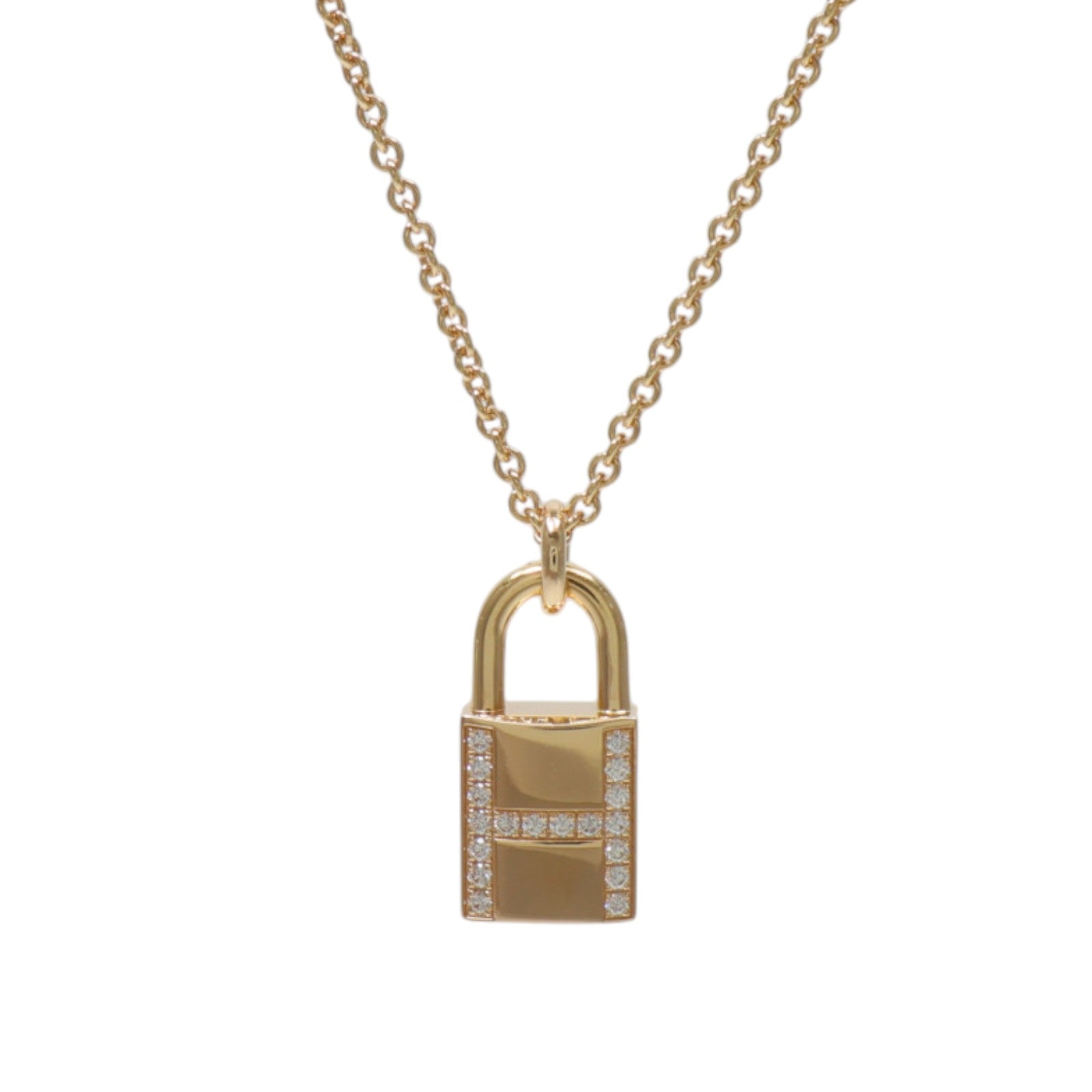 HERMES 18K玫瑰金Kelly Cadenas Pendant鑽石項鍊