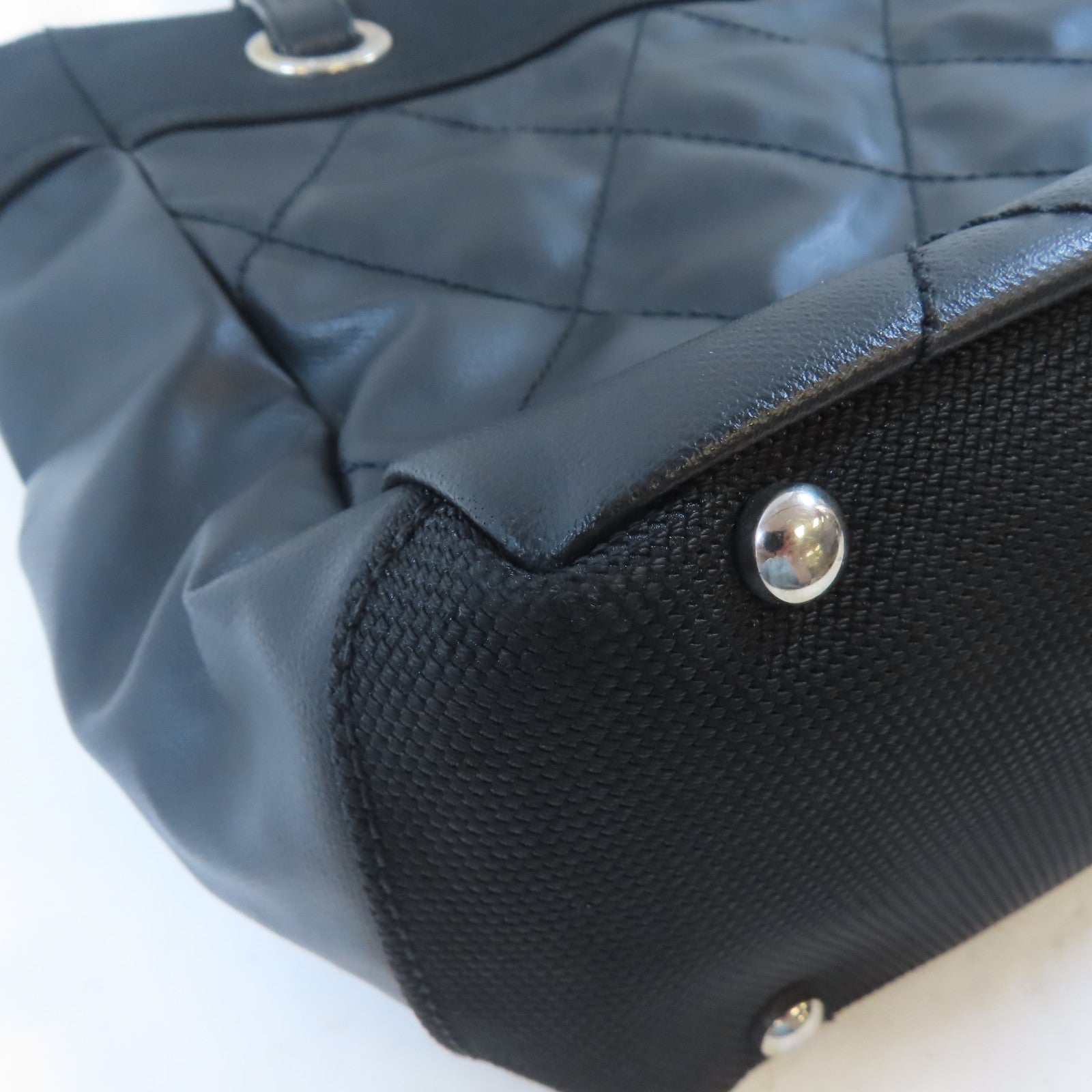 CHANEL 塗層帆布Tote Bag銀扣手挽袋黑色