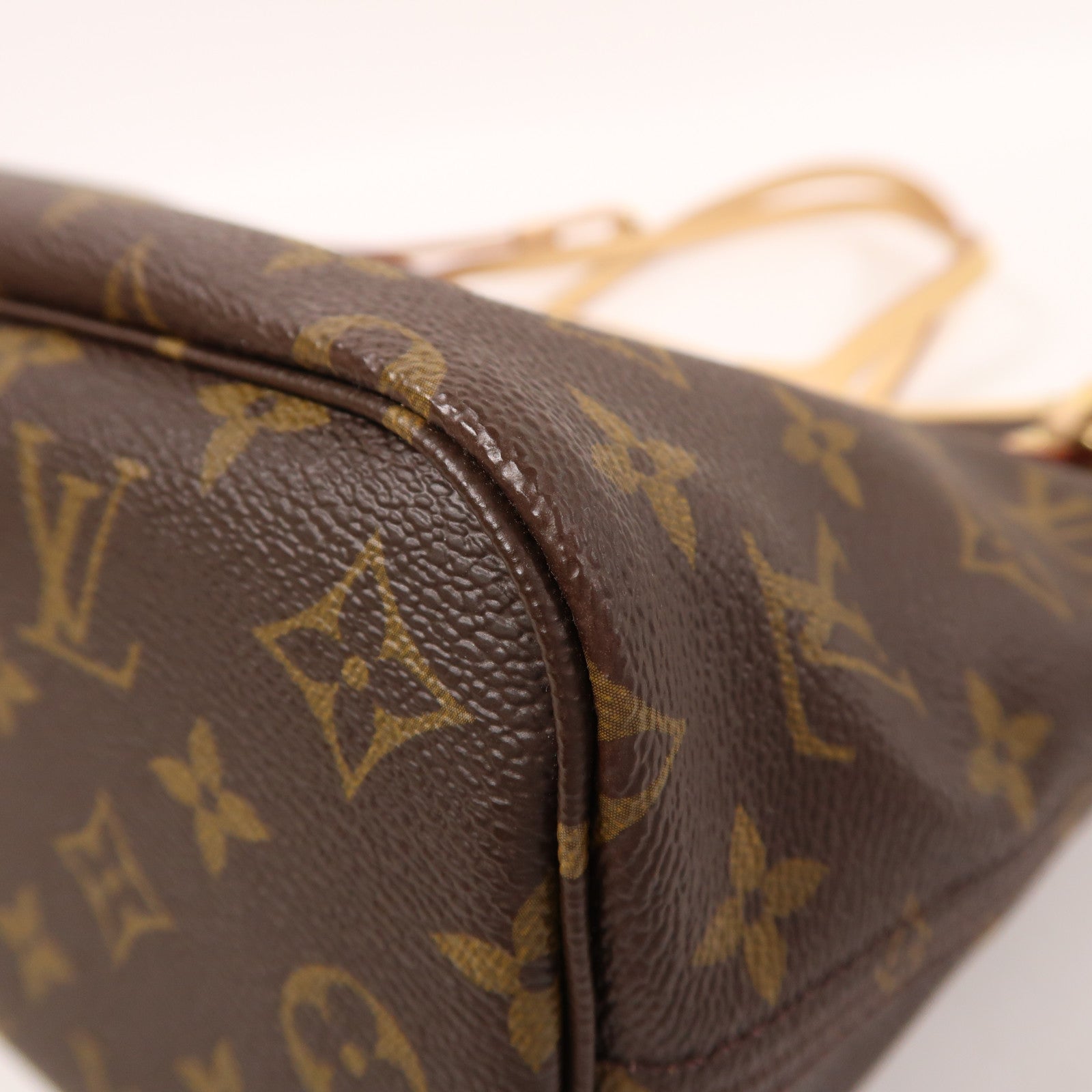 LOUIS VUITTON Monogram Neverfull PM金扣手挽袋棕色