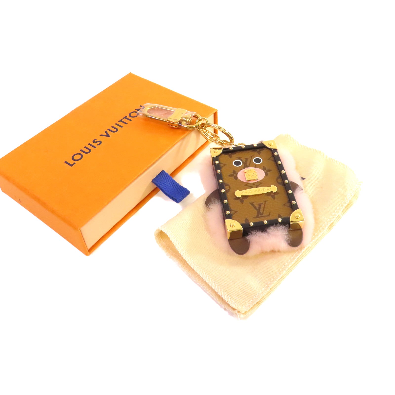 LOUIS VUITTON Monogram Reverse/毛茸Eye-Trunk Bear Bag and Key Charm掛飾粉紅色/啡色