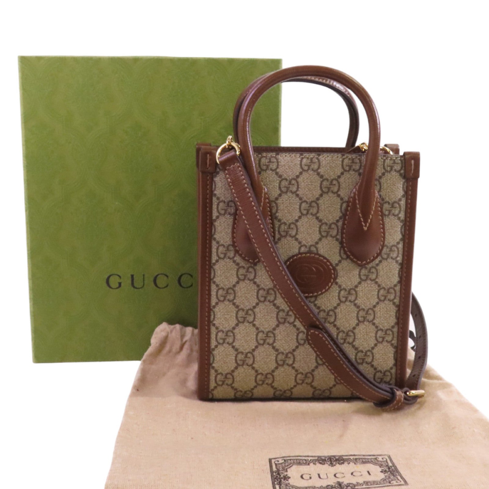 GUCCI 塗層帆布Interlocking G Mini金扣手挽肩背兩用袋