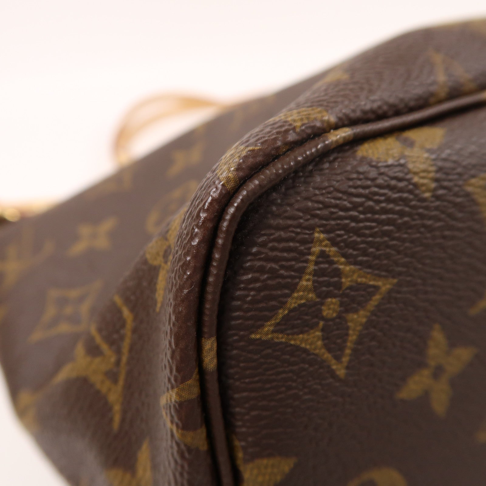 LOUIS VUITTON Monogram Neverfull PM金扣手挽袋棕色