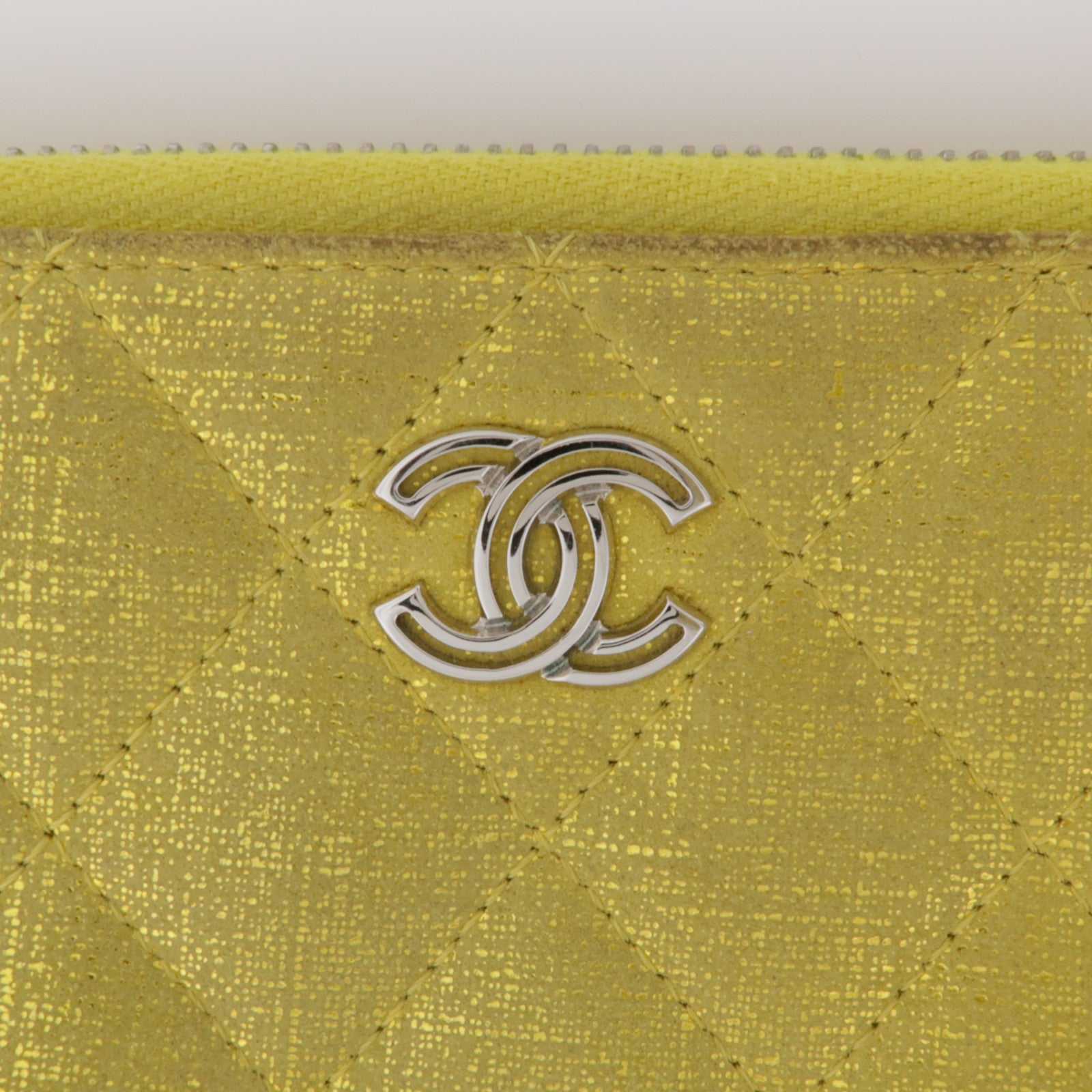 CHANEL CC SHW Zipper Long Wallet Canvas Yellow