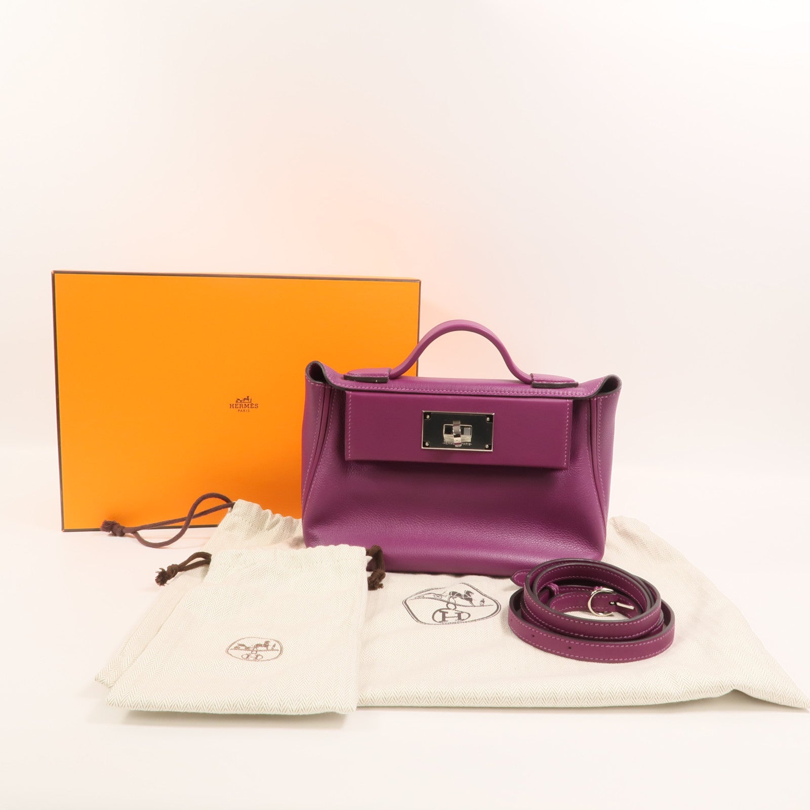 HERMES Evercolor皮革24/24 Mini手挽肩背兩用袋Anemone