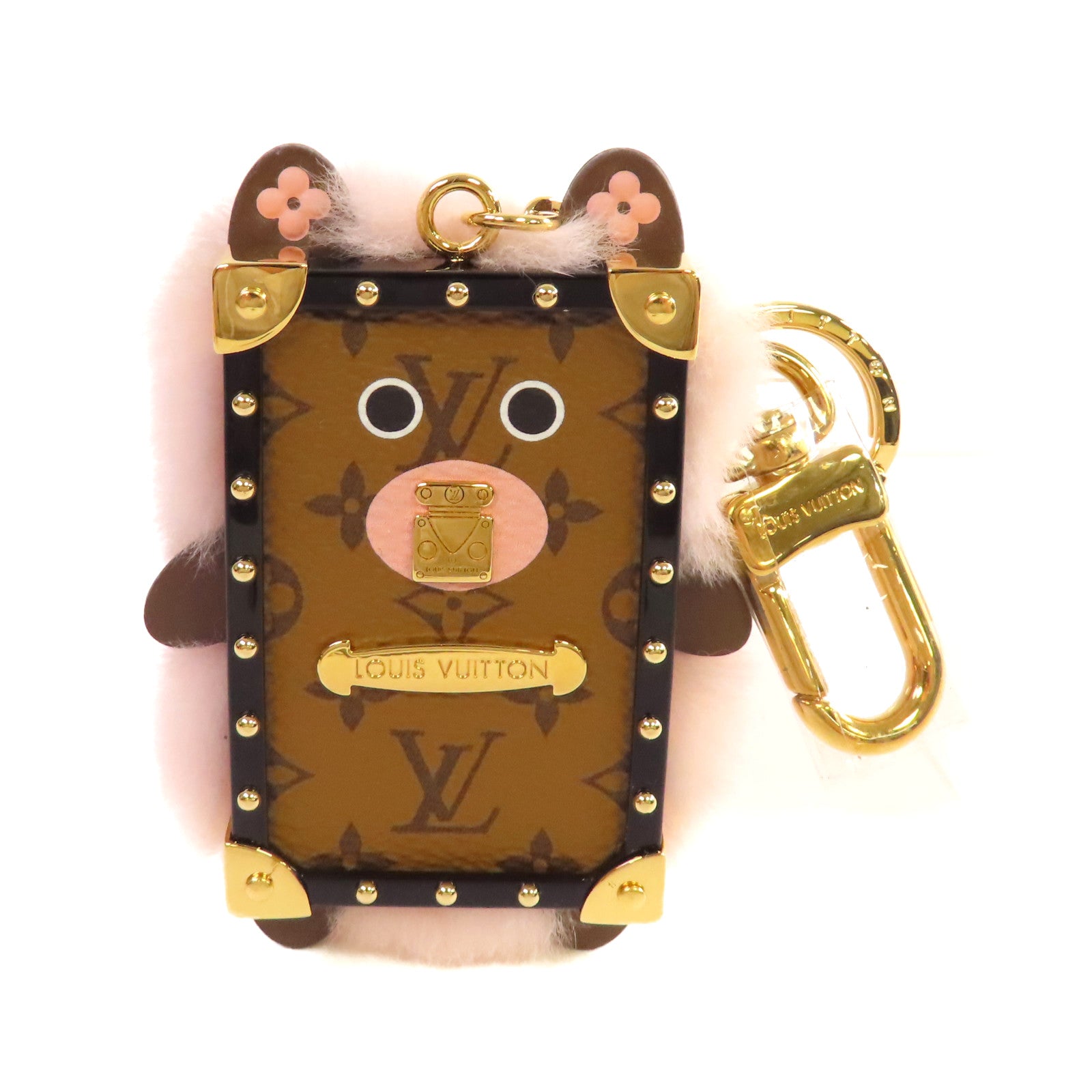 LOUIS VUITTON Monogram Reverse/毛茸Eye-Trunk Bear Bag and Key Charm掛飾粉紅色/啡色