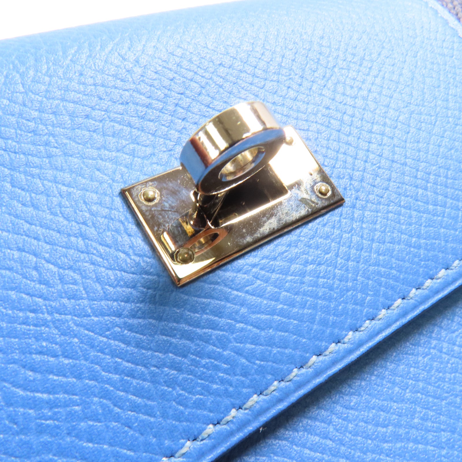HERMES Epsom皮革Kelly Wallet銀扣長錢包Colvert Blue/Blue Nuit