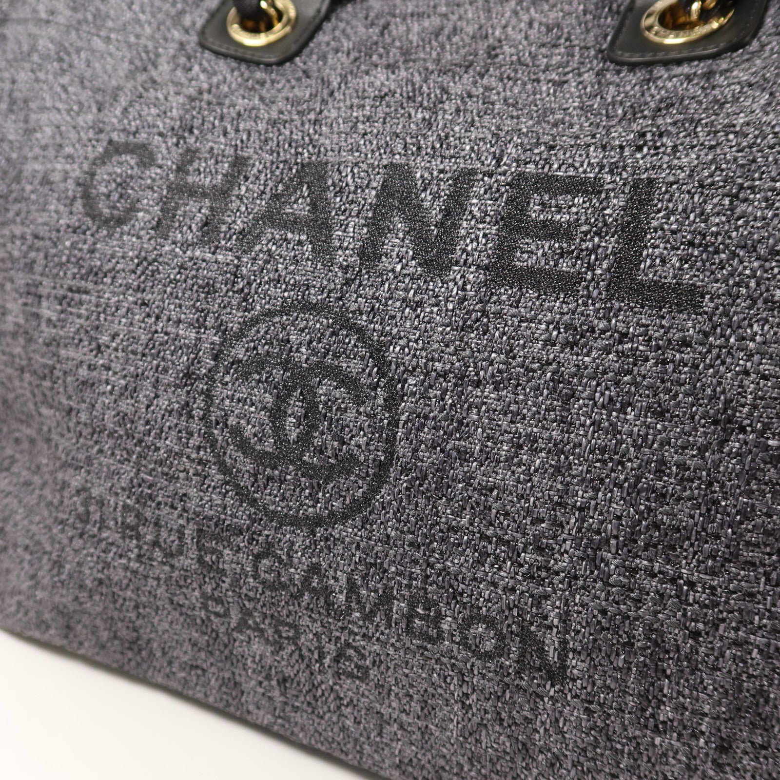 CHANEL 帆布Large Shopping Bag金扣鏈帶手挽肩背兩用袋
