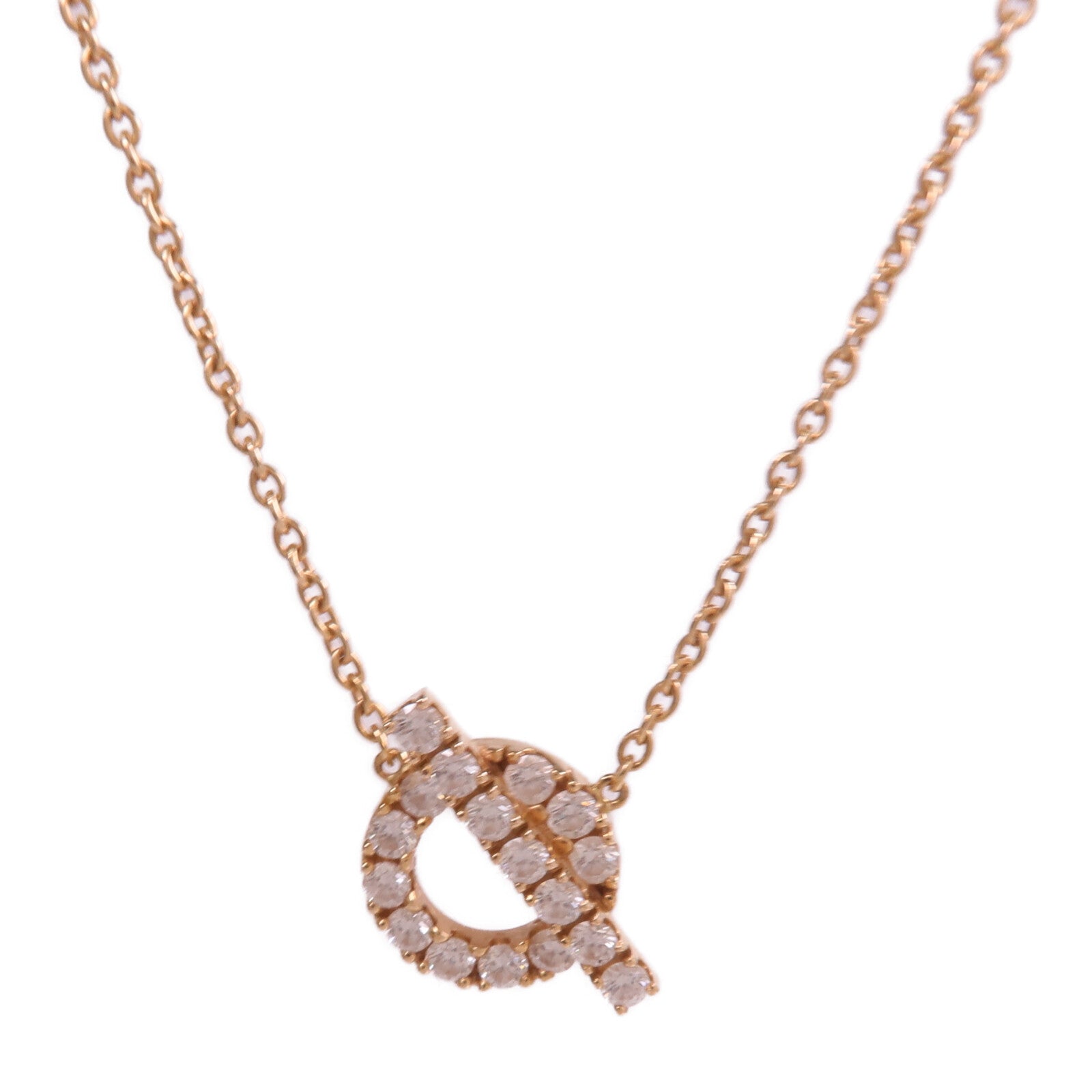 HERMES 18K玫瑰金Finesse Diamond Pendant鑽石金扣項鏈