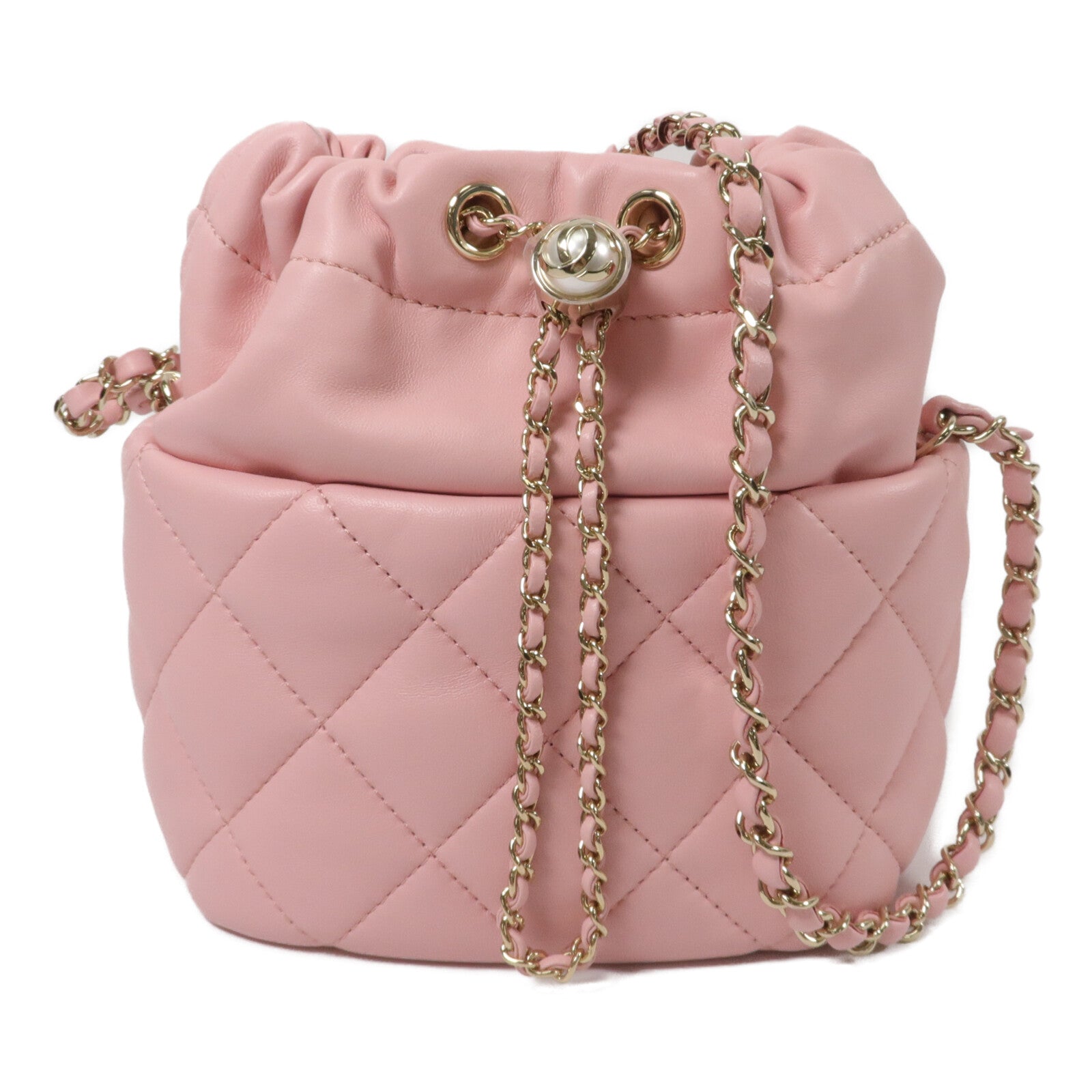 CHANEL 羊皮皮革Drawstring Bucket鏈帶肩背袋