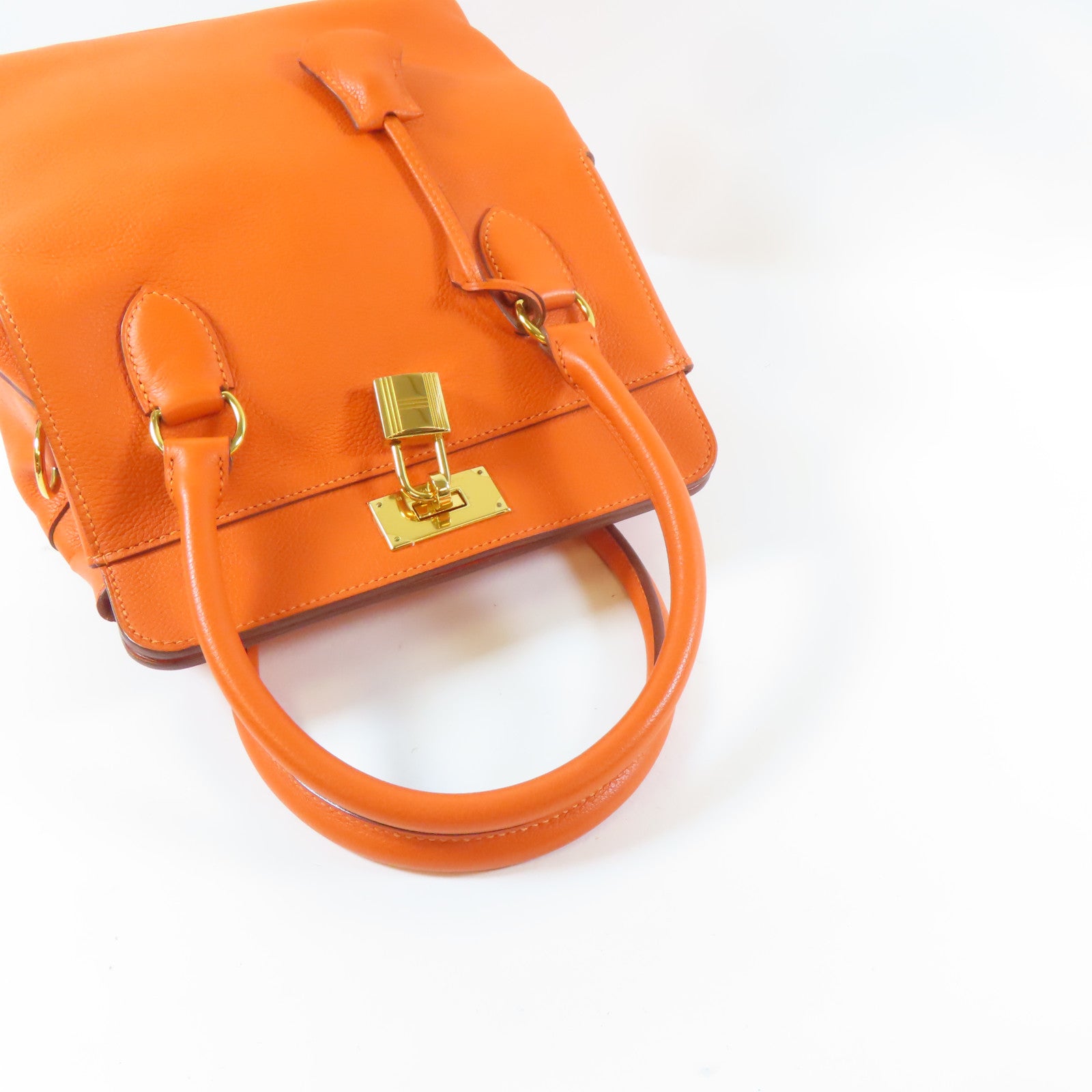 HERMES 【激減優惠】Evercolor皮革Tool Box 20 2 Way Shoulder Bag金扣手挽肩背兩用袋火焰橘