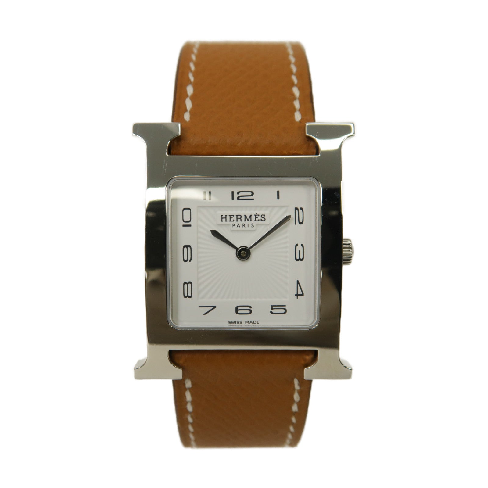 HERMES 不鏽鋼/皮革帶H Watch PM手錶石英機芯白色