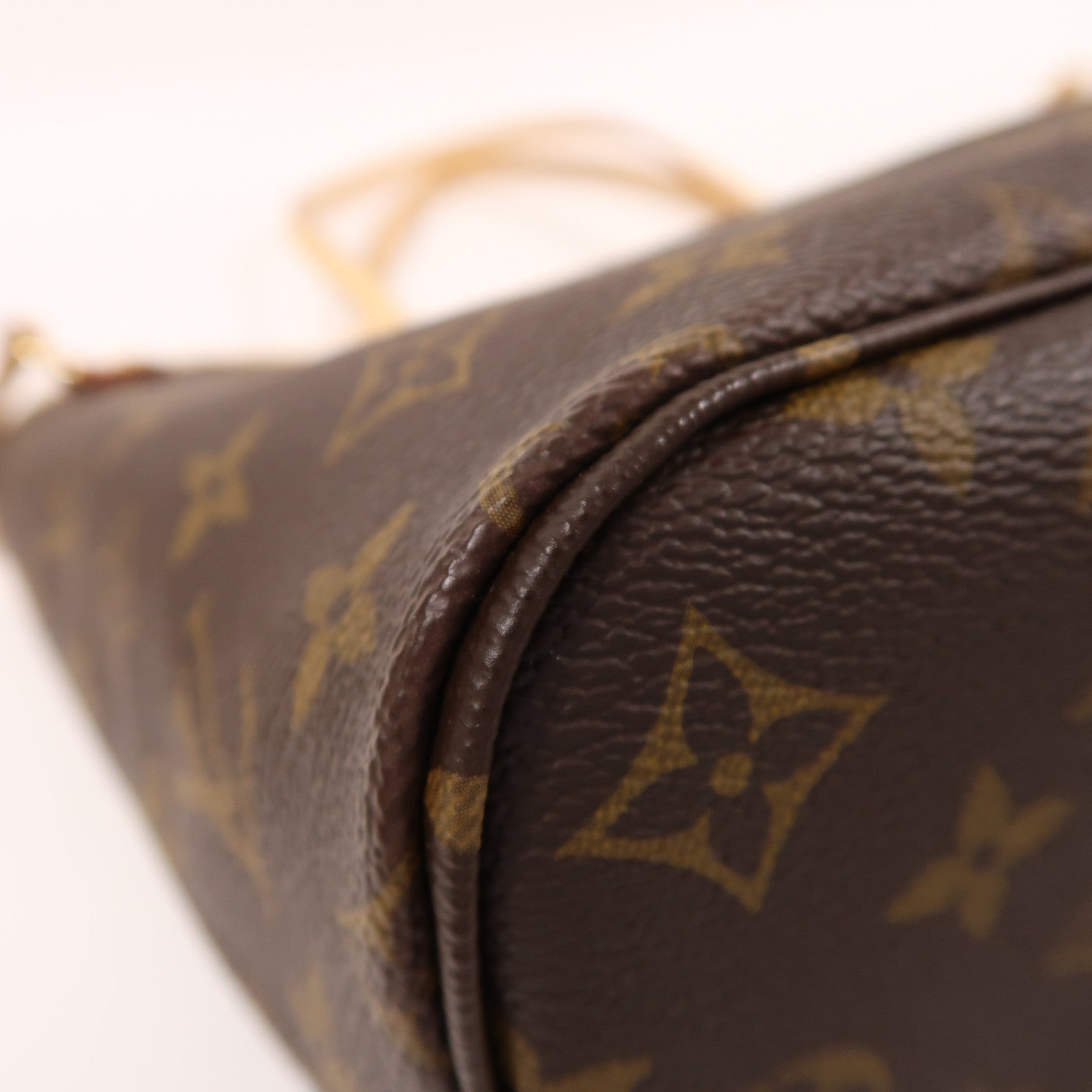 LOUIS VUITTON Monogram Neverfull PM金扣手挽袋棕色