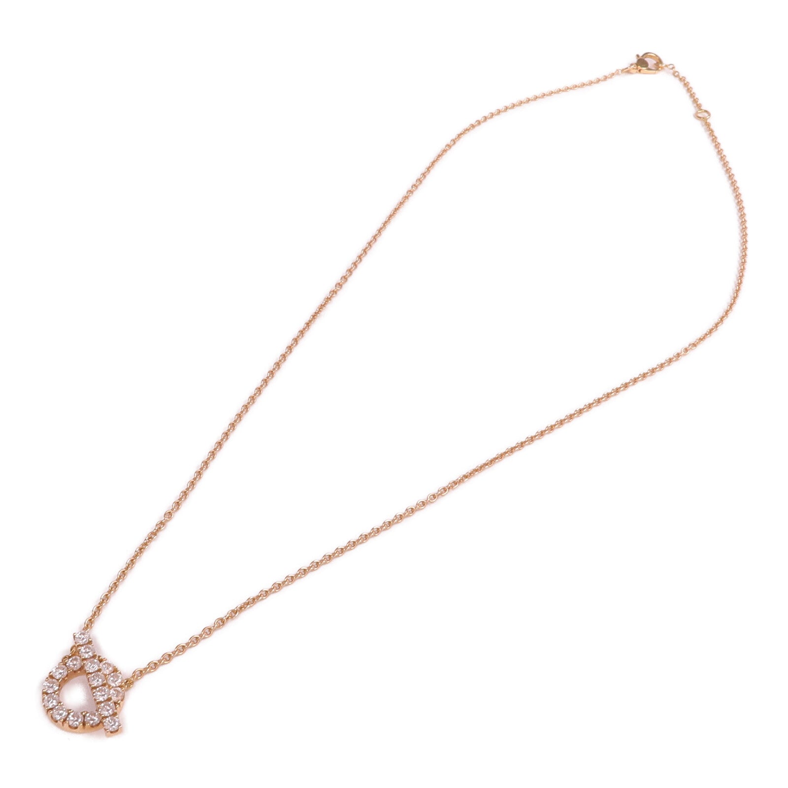 HERMES 18K玫瑰金Finesse Diamond Pendant鑽石金扣項鏈