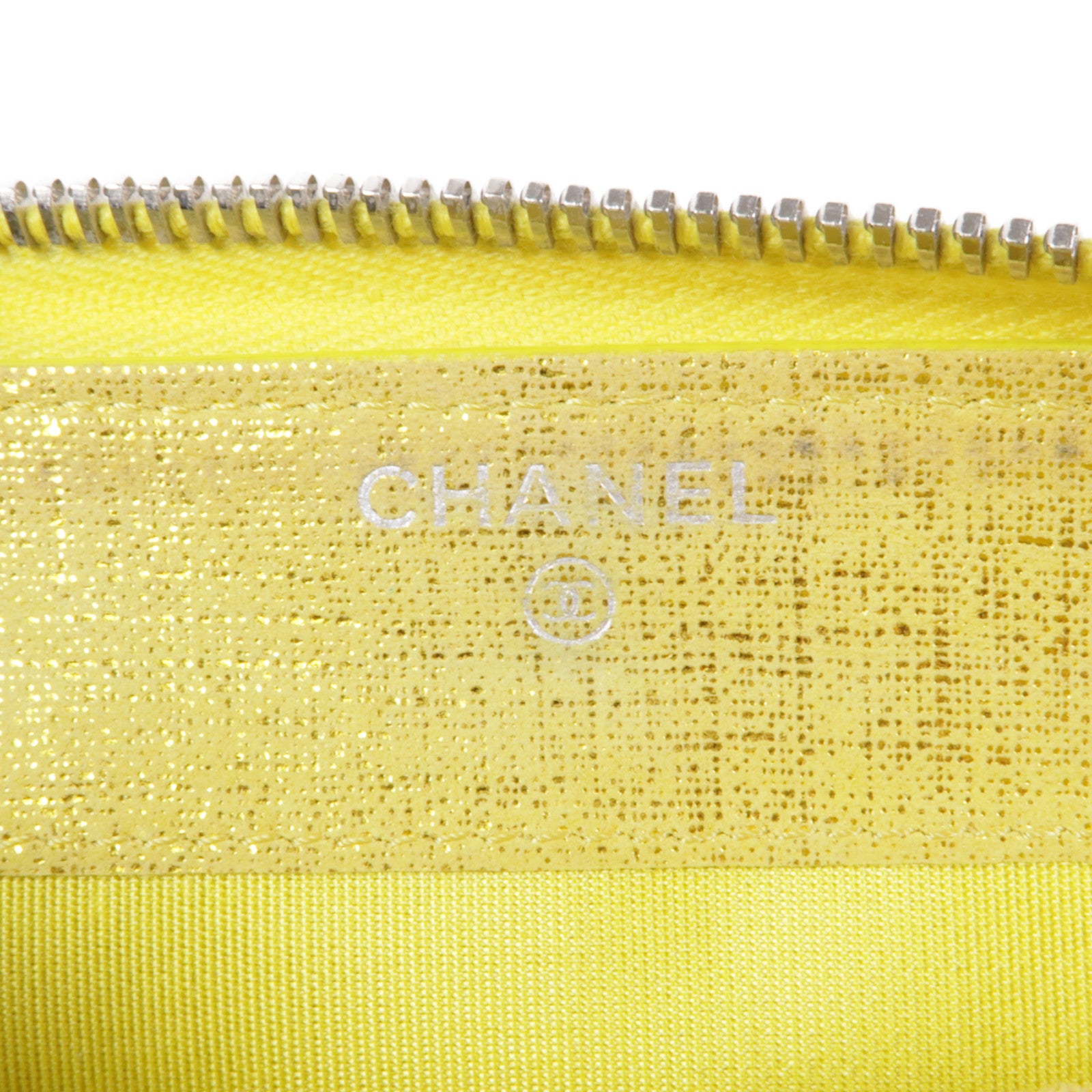 CHANEL CC SHW Zipper Long Wallet Canvas Yellow