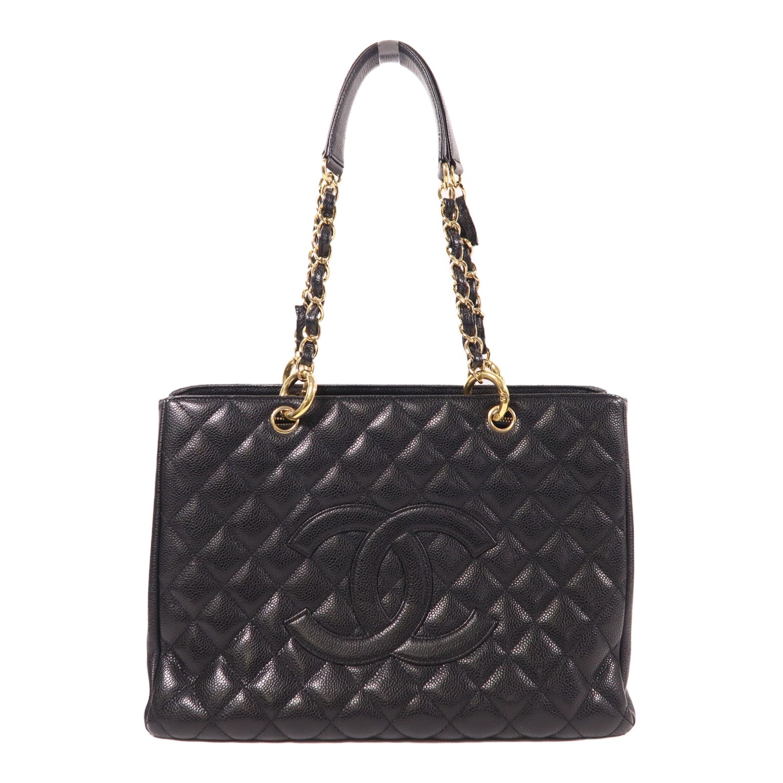 CHANEL 牛皮皮革GST Grand Shopping Tote Bag金扣鏈帶肩背袋