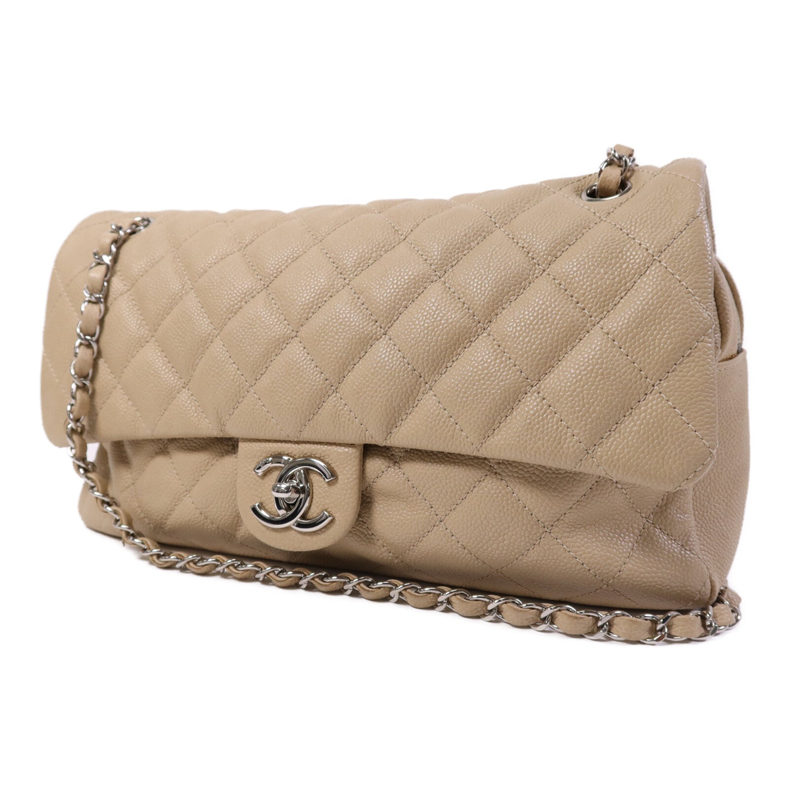 CHANEL 牛皮皮革Easy Jumbo Flap Bag銀扣鏈帶肩背袋