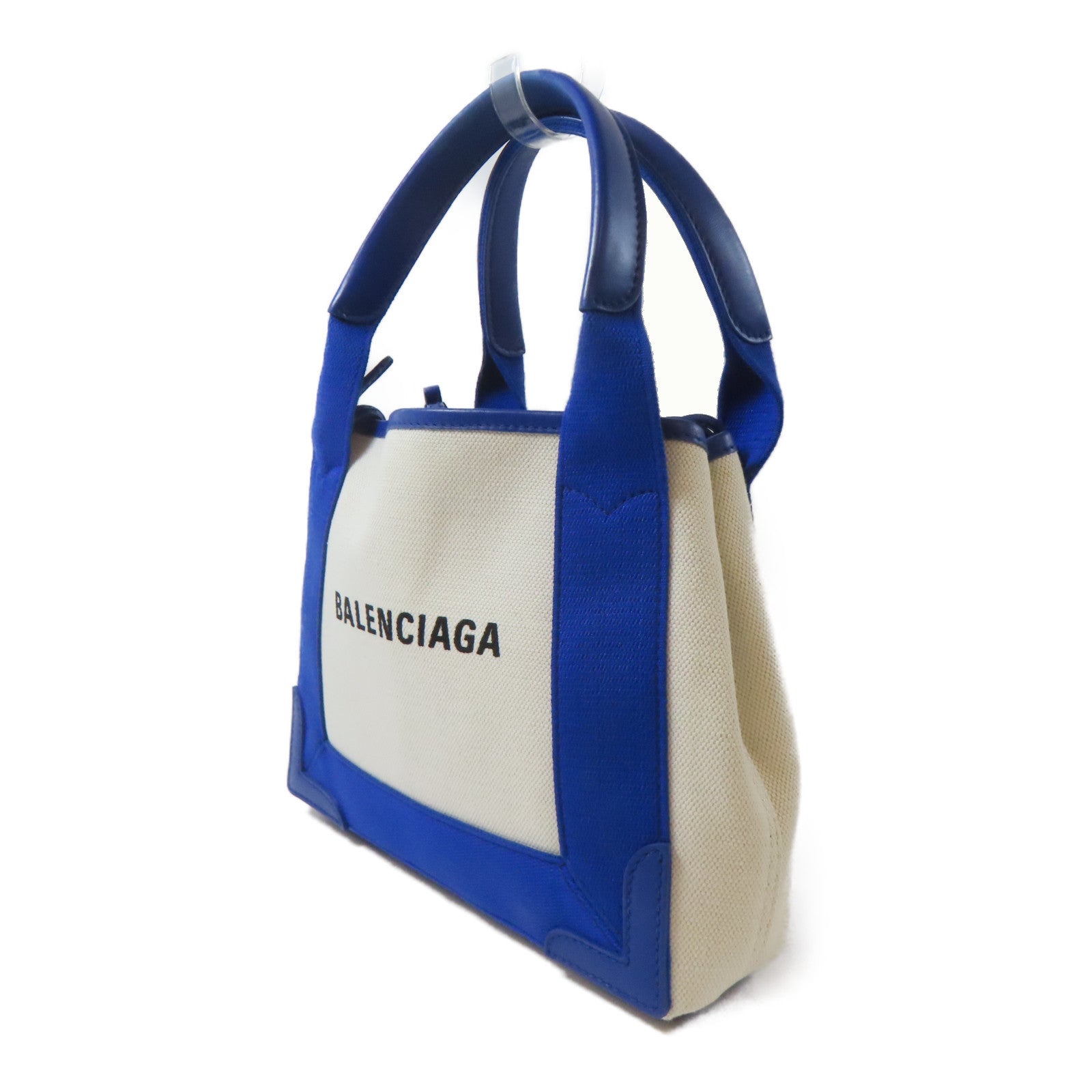 BALENCIAGA 帆布/皮革Xs Cabas銀扣手挽肩背兩用袋白色/藍色