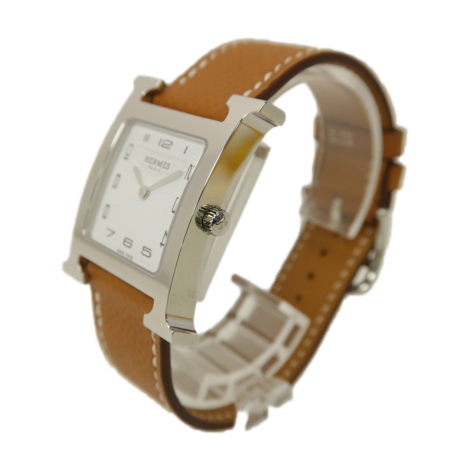 HERMES 不鏽鋼/皮革帶H Watch PM手錶石英機芯白色