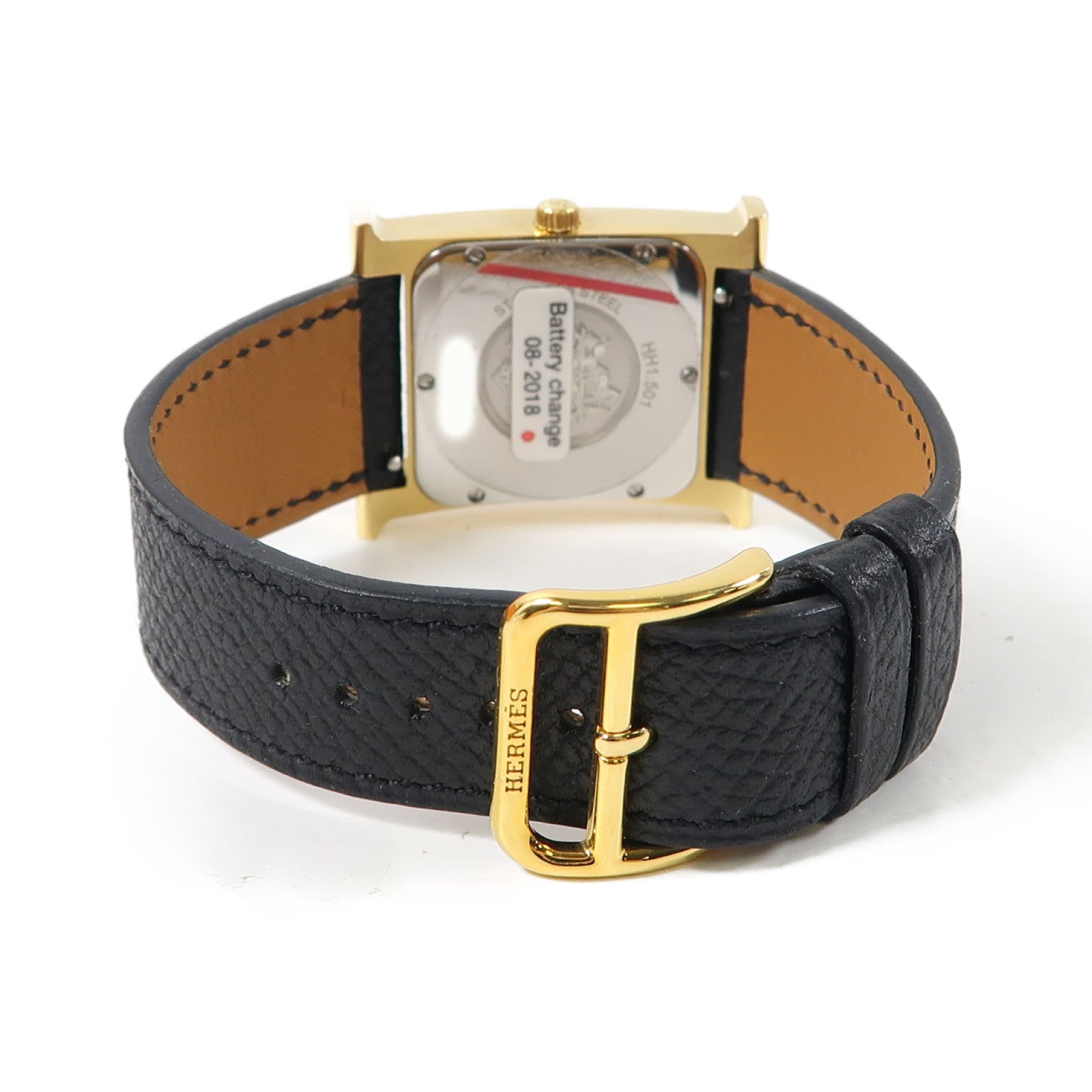 HERMES 皮革Heure H Watch 25mm手錶石英機芯黑色/金色