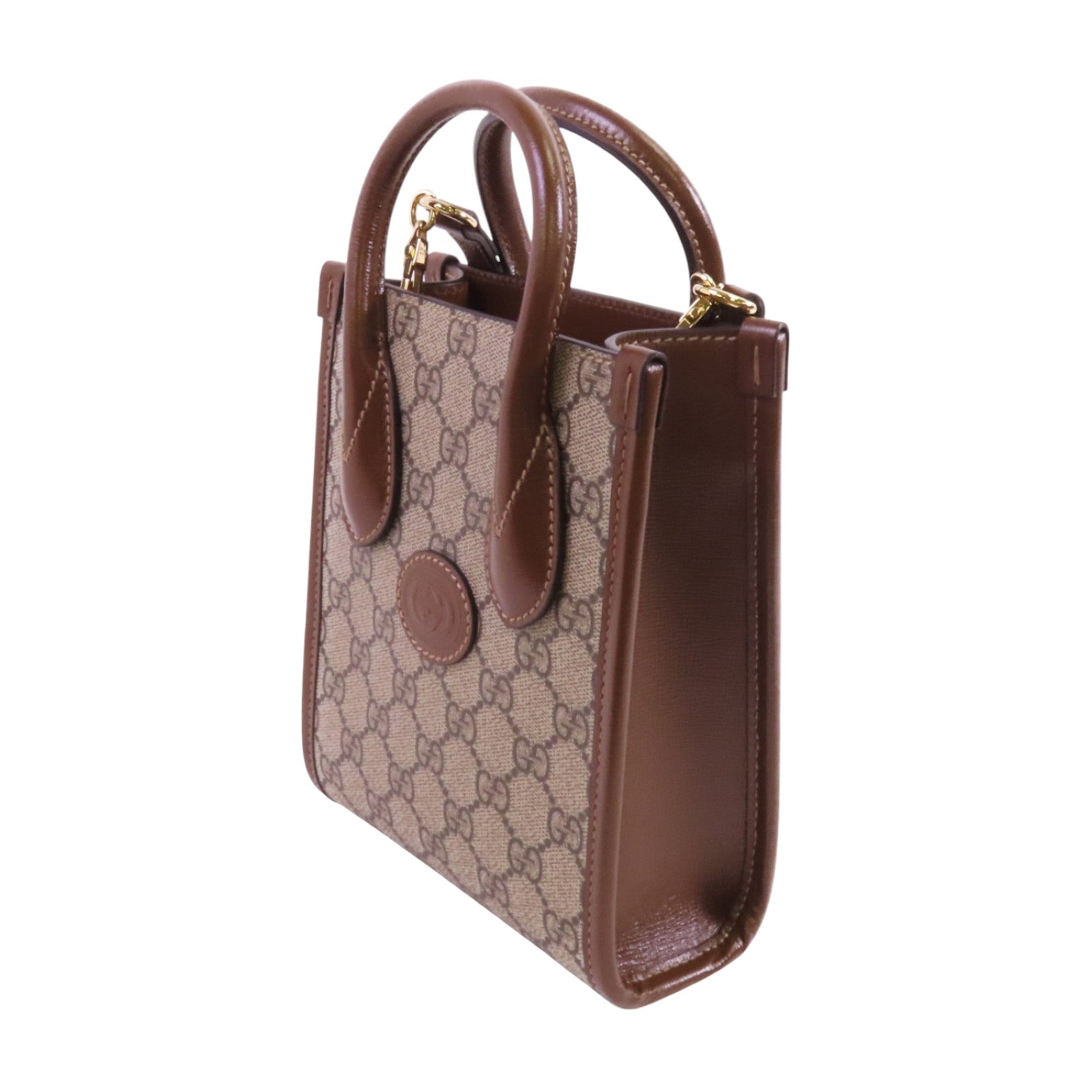 GUCCI 塗層帆布Interlocking G Mini金扣手挽肩背兩用袋