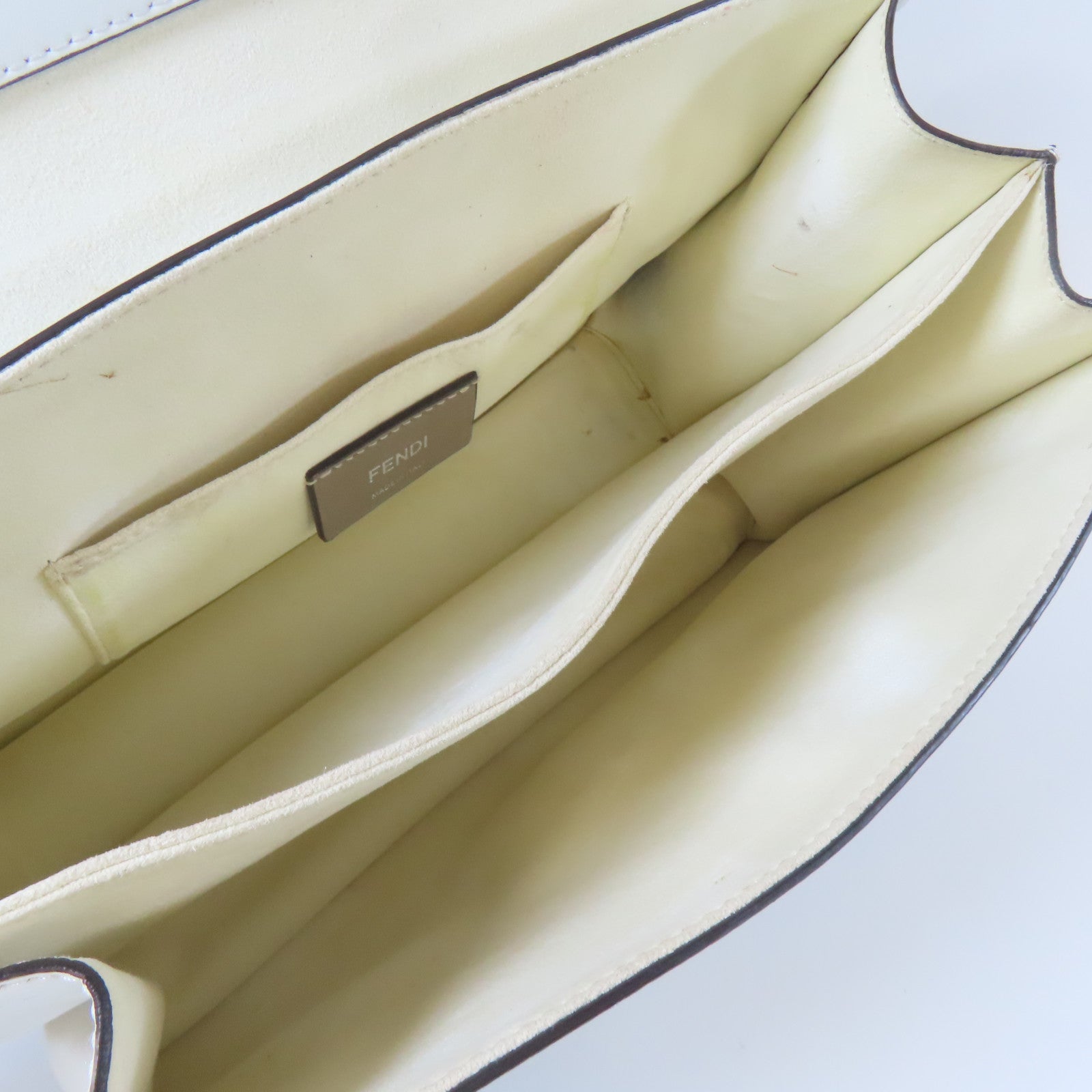 FENDI 牛皮皮革Shoulder Bag金扣/銀扣手挽肩背兩用袋白色/淺藍色