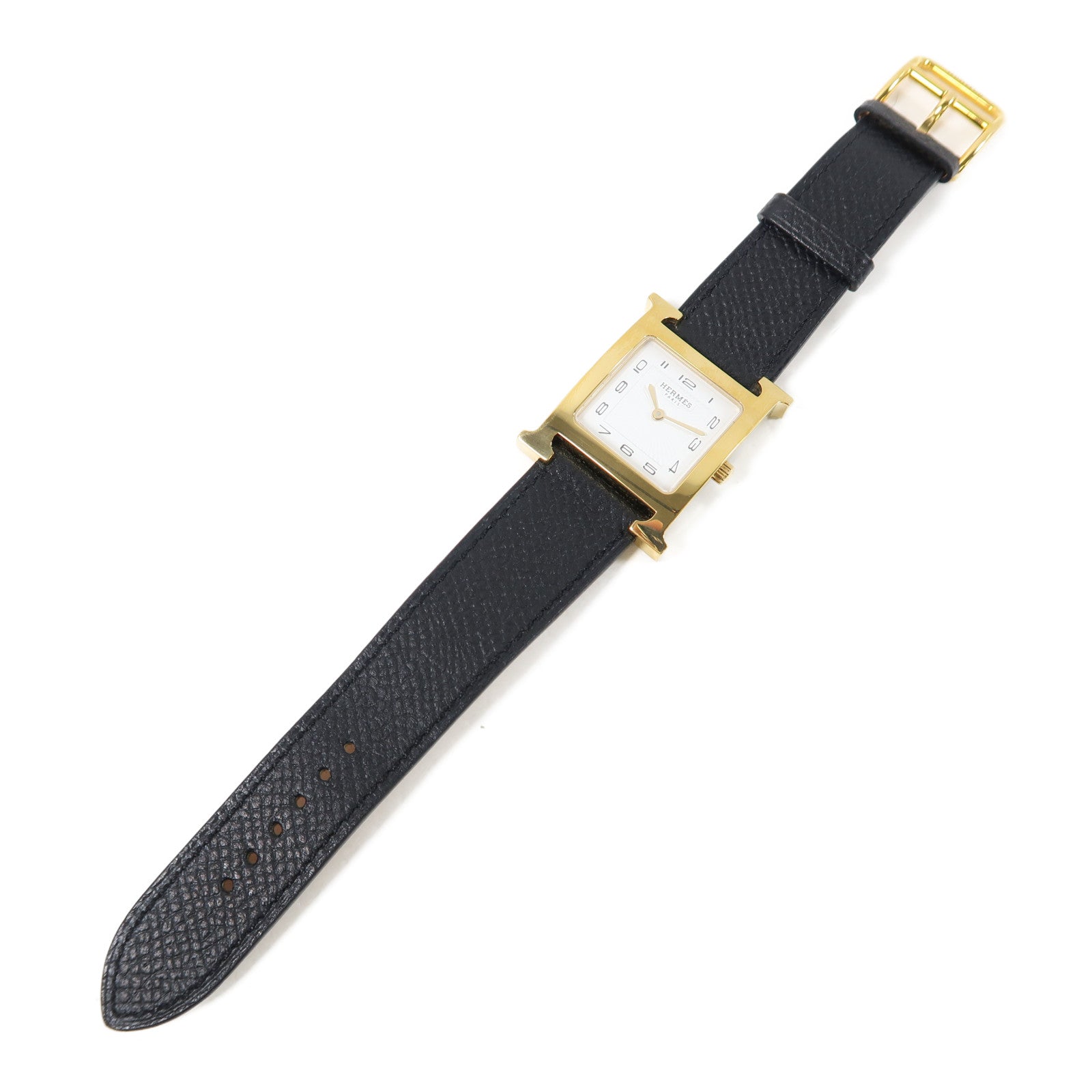 HERMES 皮革Heure H Watch 25mm手錶石英機芯黑色/金色