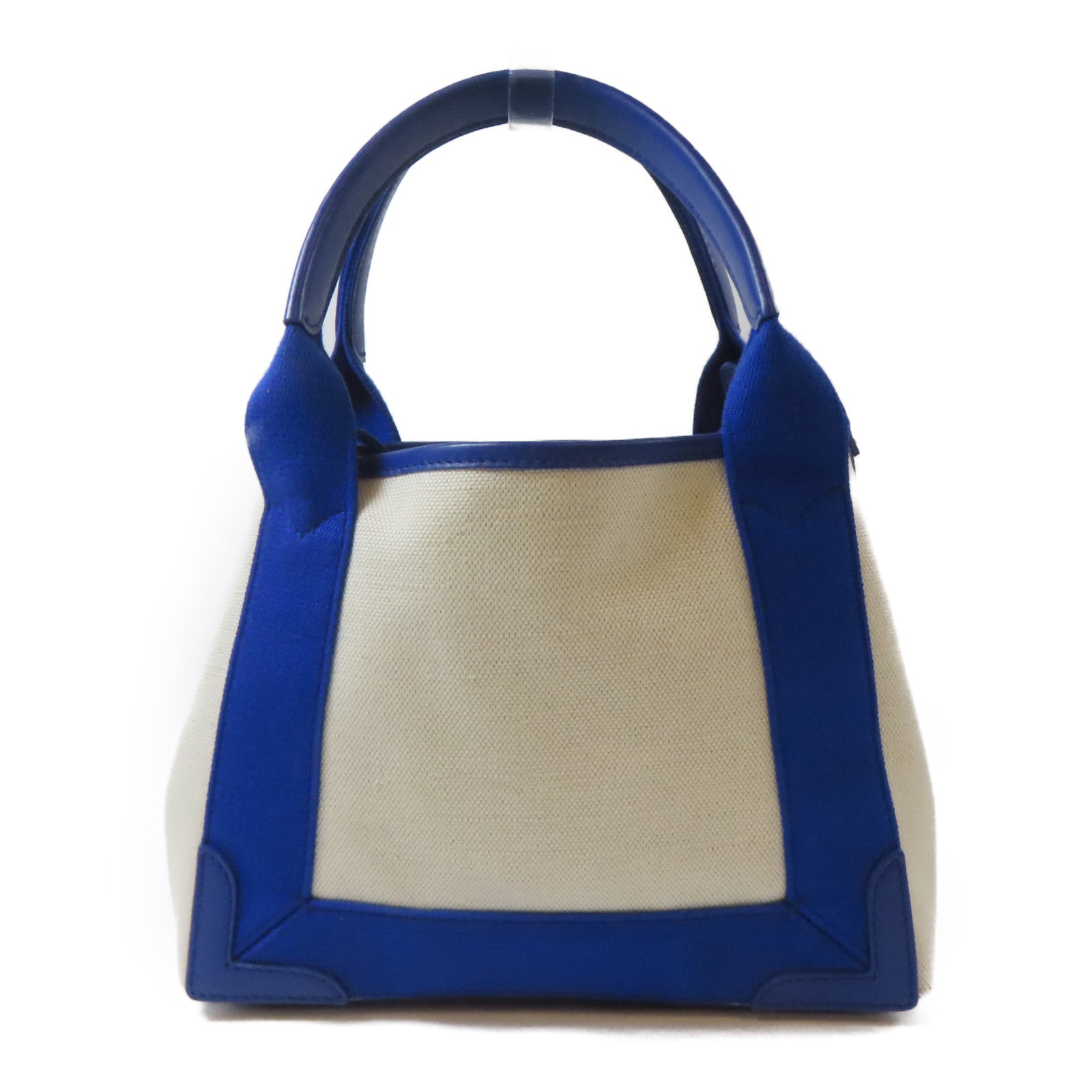 BALENCIAGA 帆布/皮革Xs Cabas銀扣手挽肩背兩用袋白色/藍色