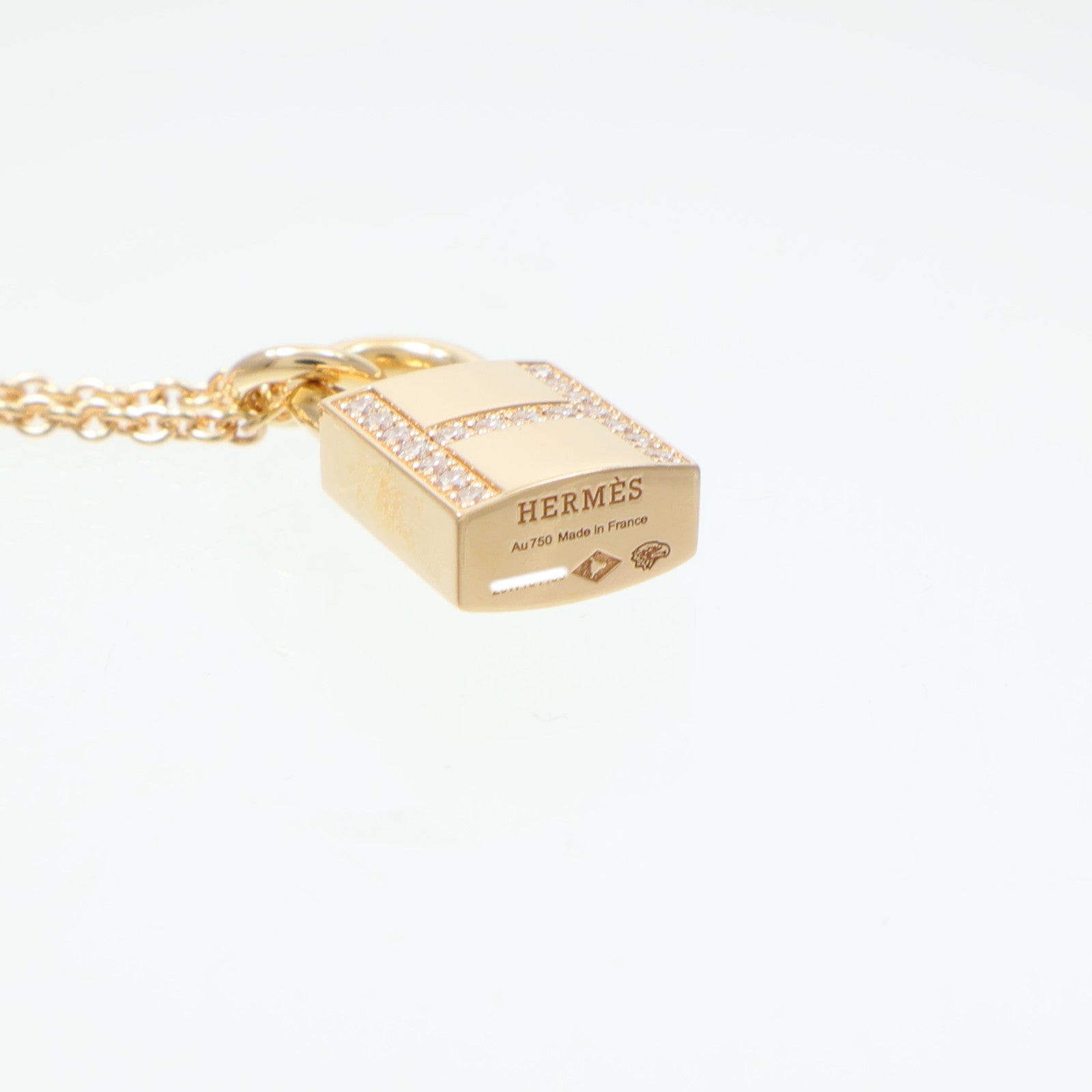 HERMES 18K玫瑰金Kelly Cadenas Pendant鑽石項鍊