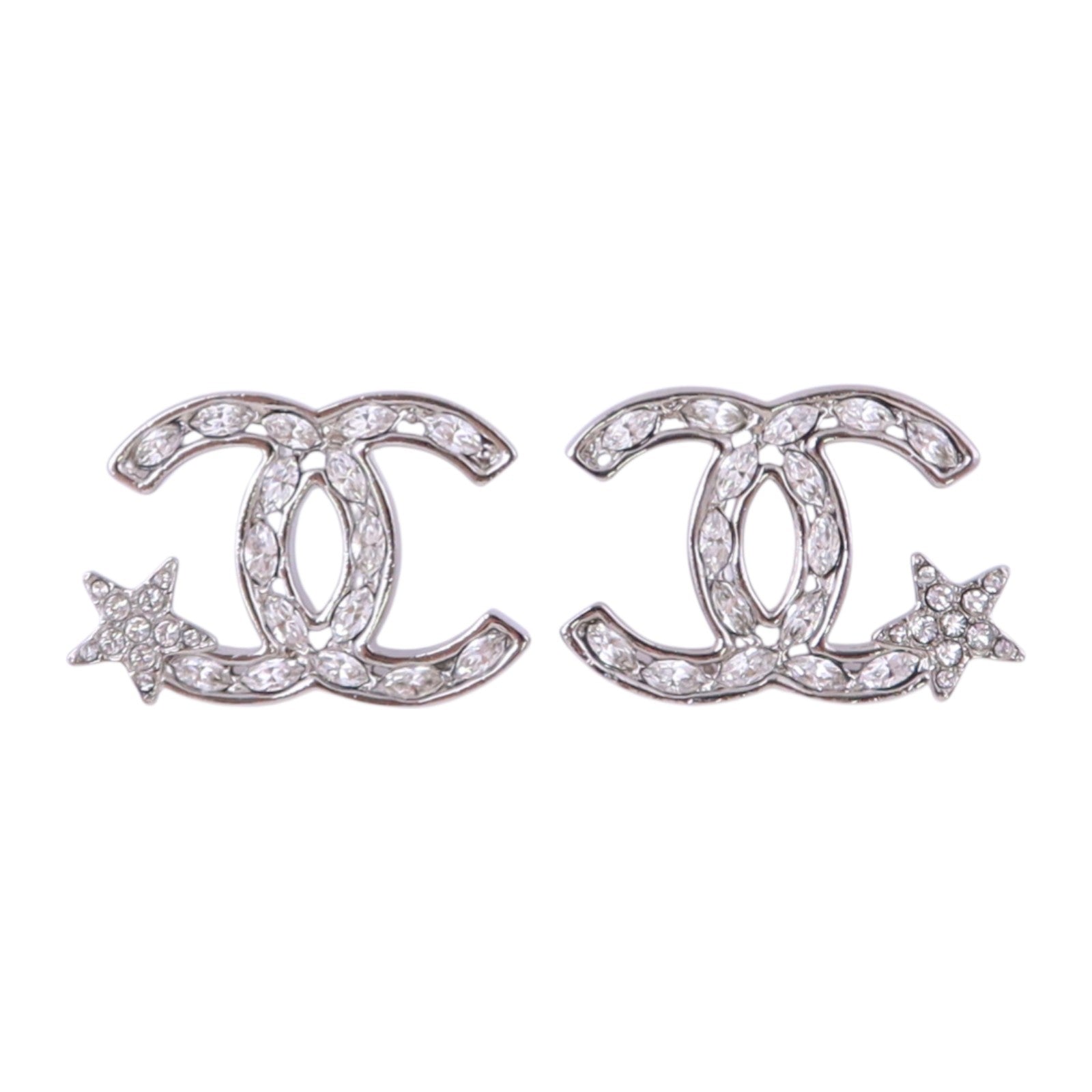 CHANEL 金屬/水鑽CC Earrings銀扣耳環